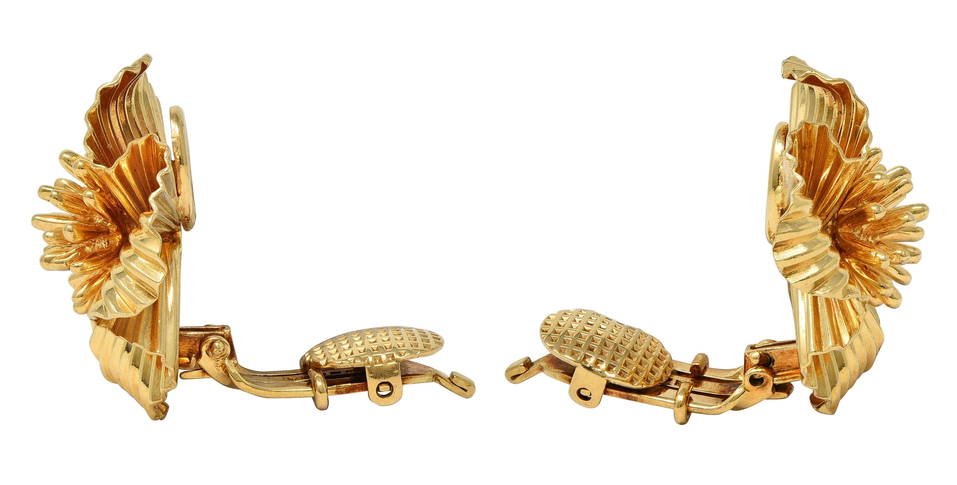 Tiffany & Co. Retro 14 Karat Yellow Gold Vintage Flower Ear-Clip Earrings
