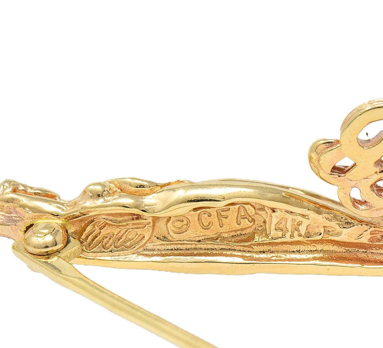 Erté 2002 0.56 CTW Diamond 14K Two-Tone Gold Alphabet J Lady Brooch Necklace