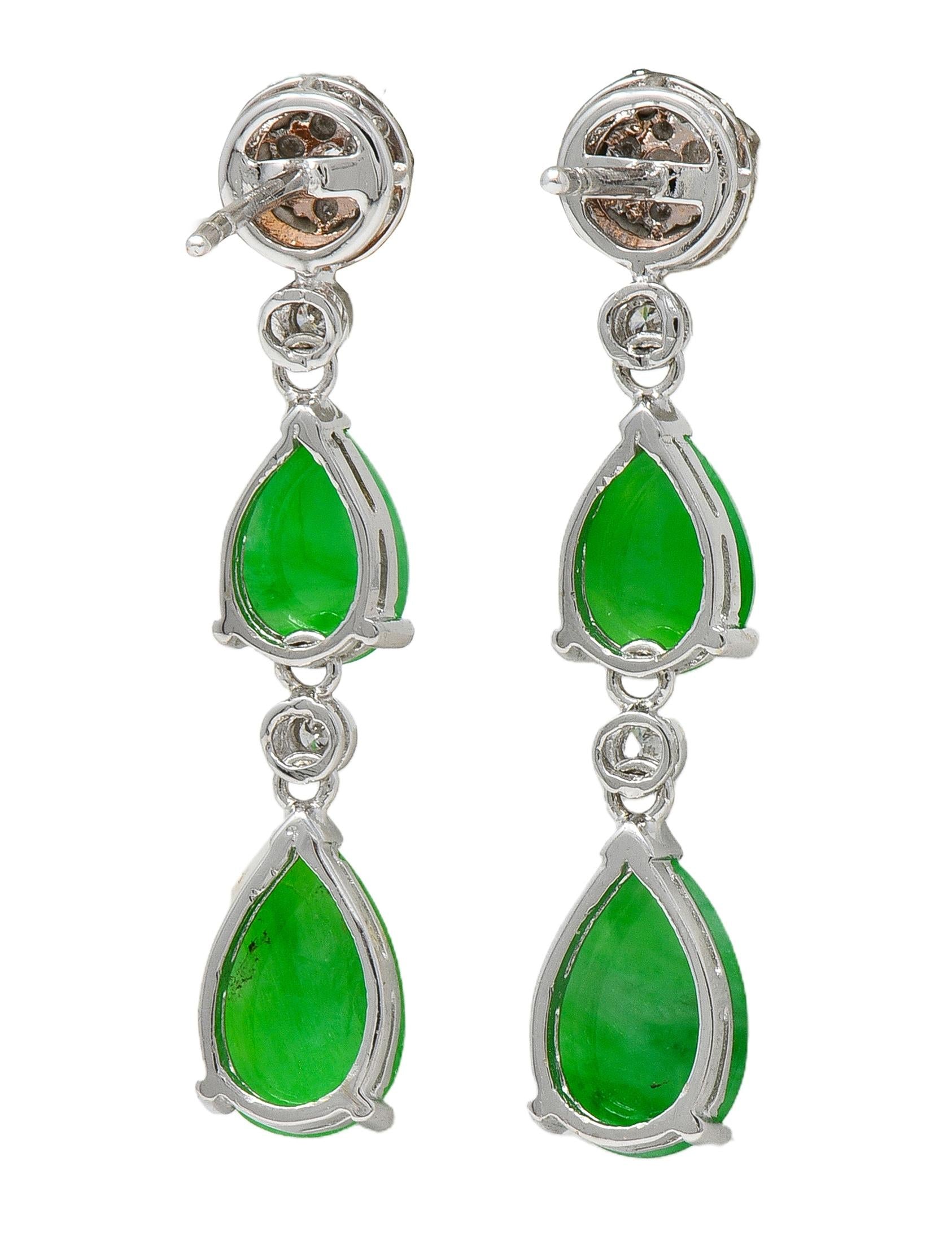 Contemporary Jade Diamond 18 Karat White Gold Drop Earrings