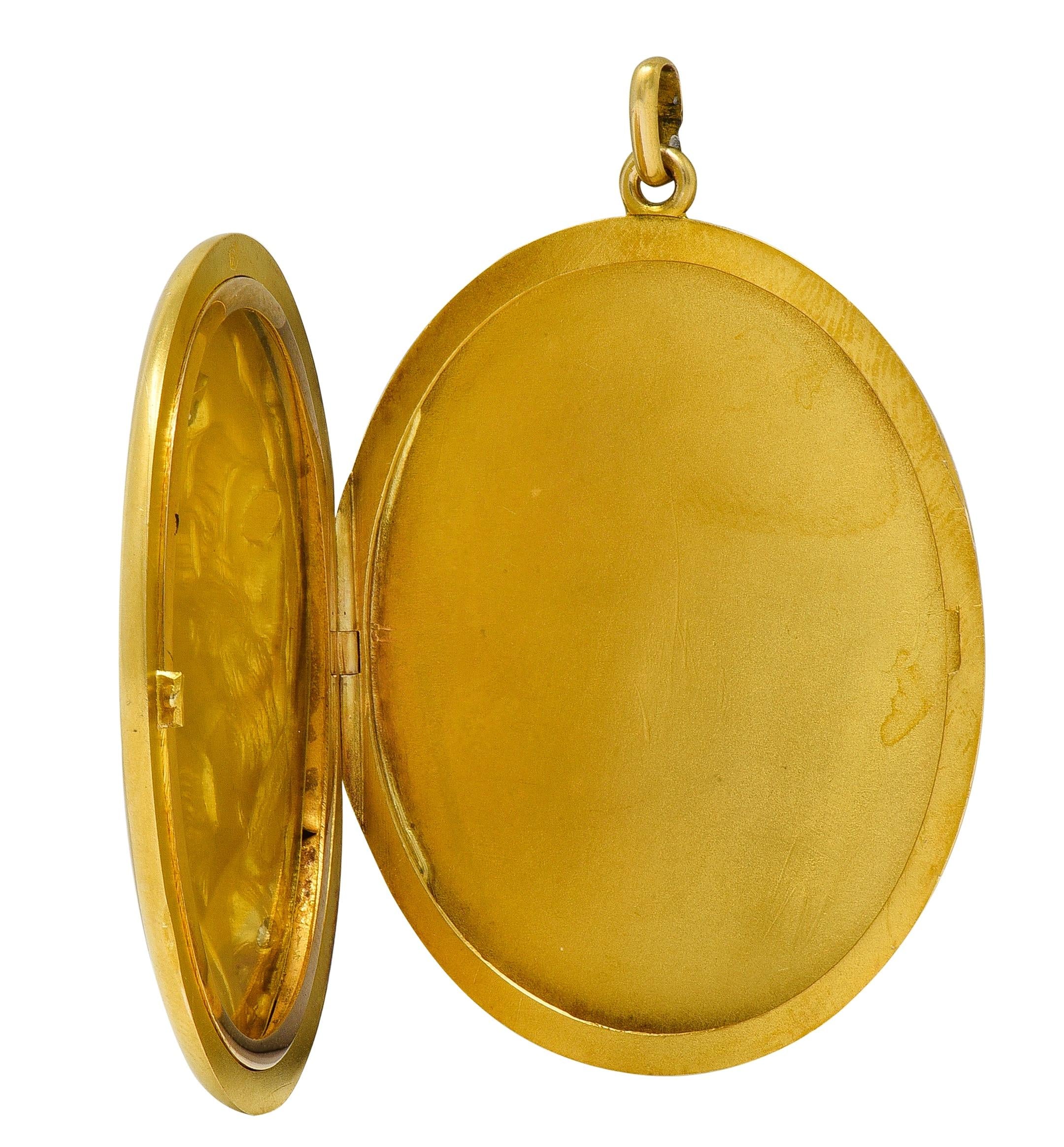 Art Nouveau Diamond 14 Karat Yellow Gold Antique Lady Locket Pendant