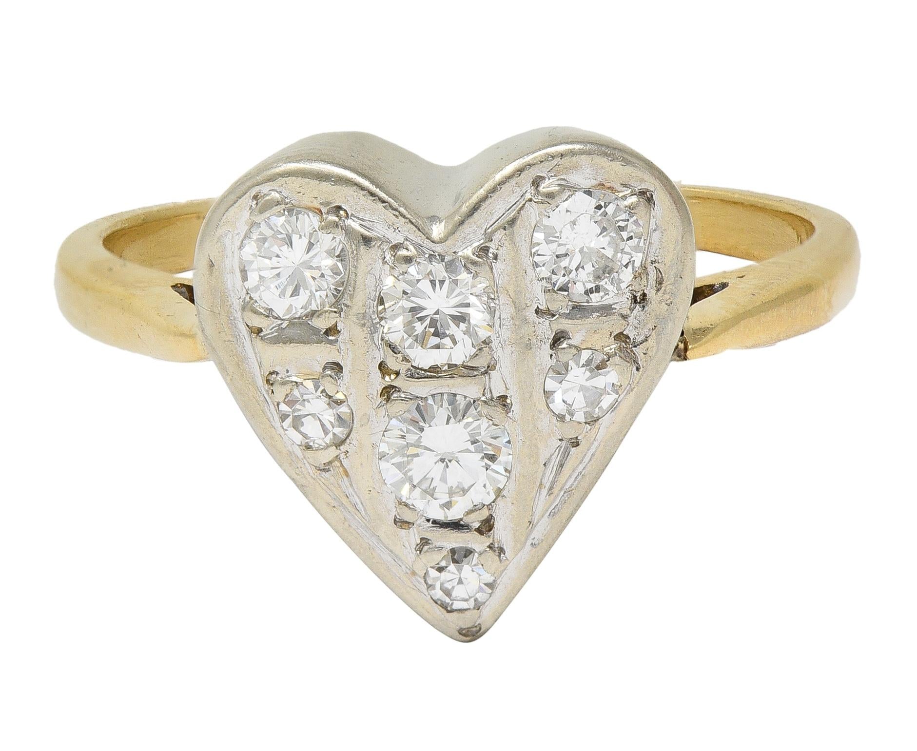 Mid-Century 0.57 CTW Diamond 14 Karat Two-Tone Gold Vintage Heart Ring