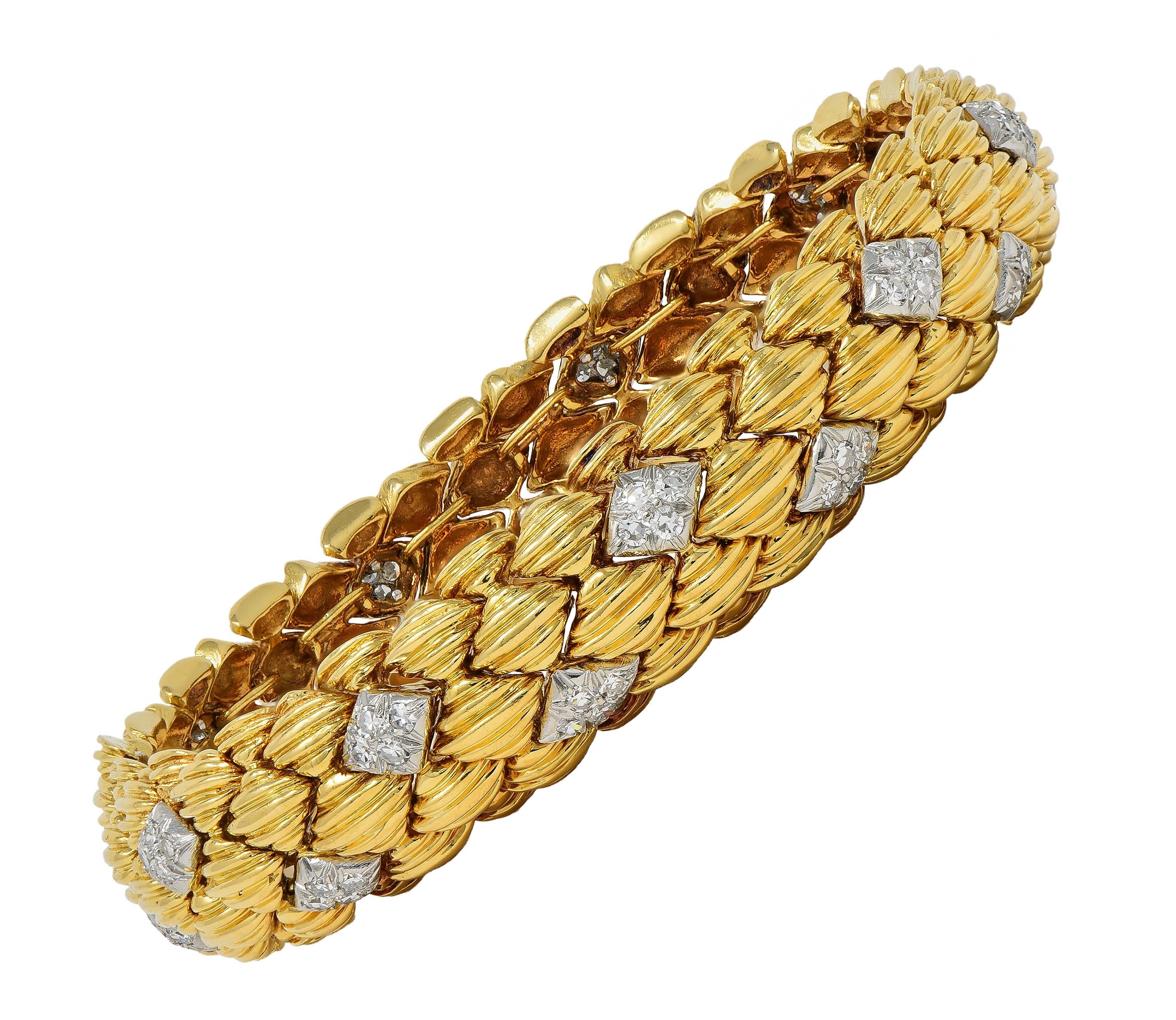 David Webb 1980's Diamond Platinum 18 Karat Gold Vintage Harlequin Bracelet