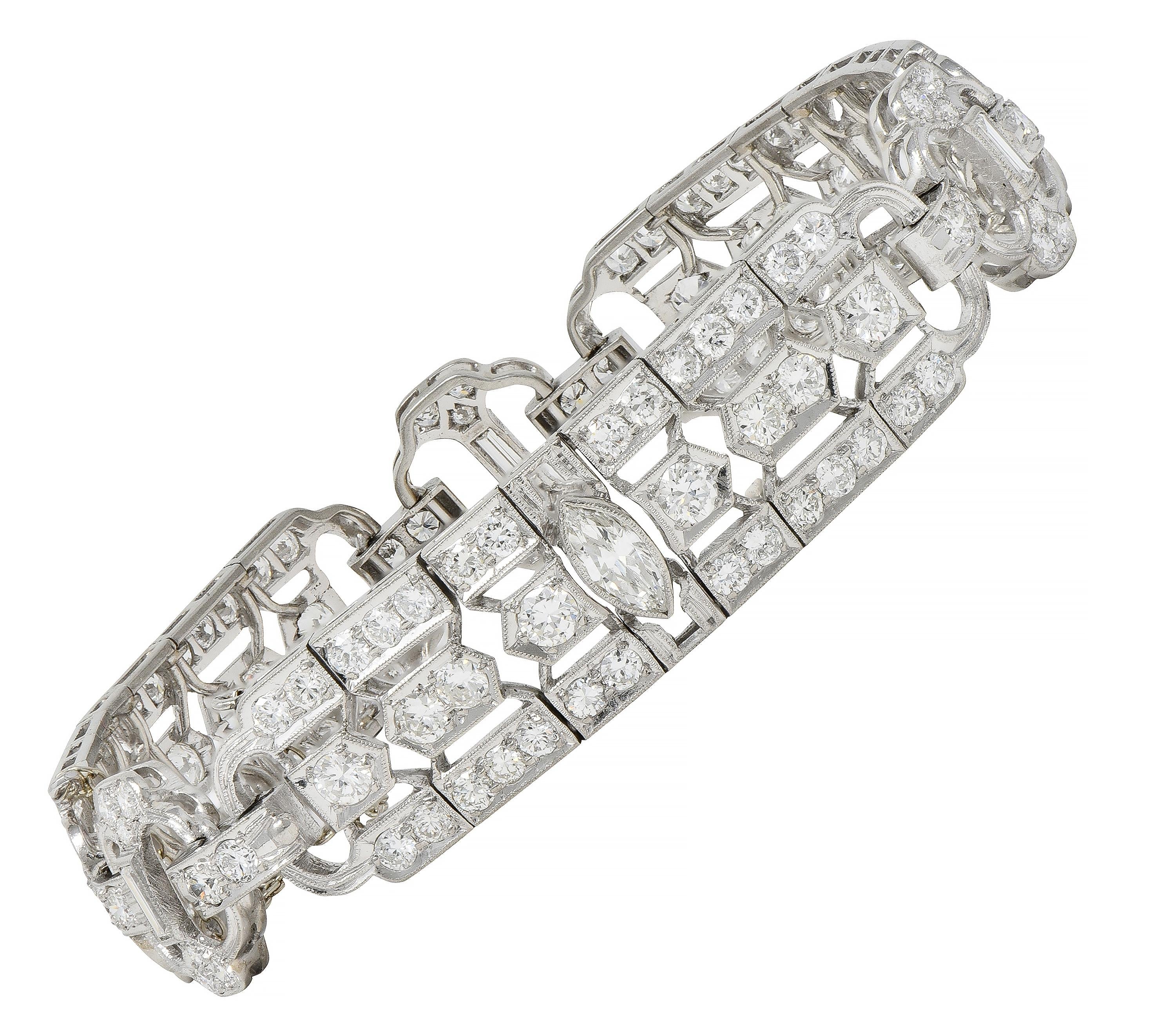 Waslikoff Art Deco 9.45 CTW Diamond Platinum Geometric Vintage Line Bracelet