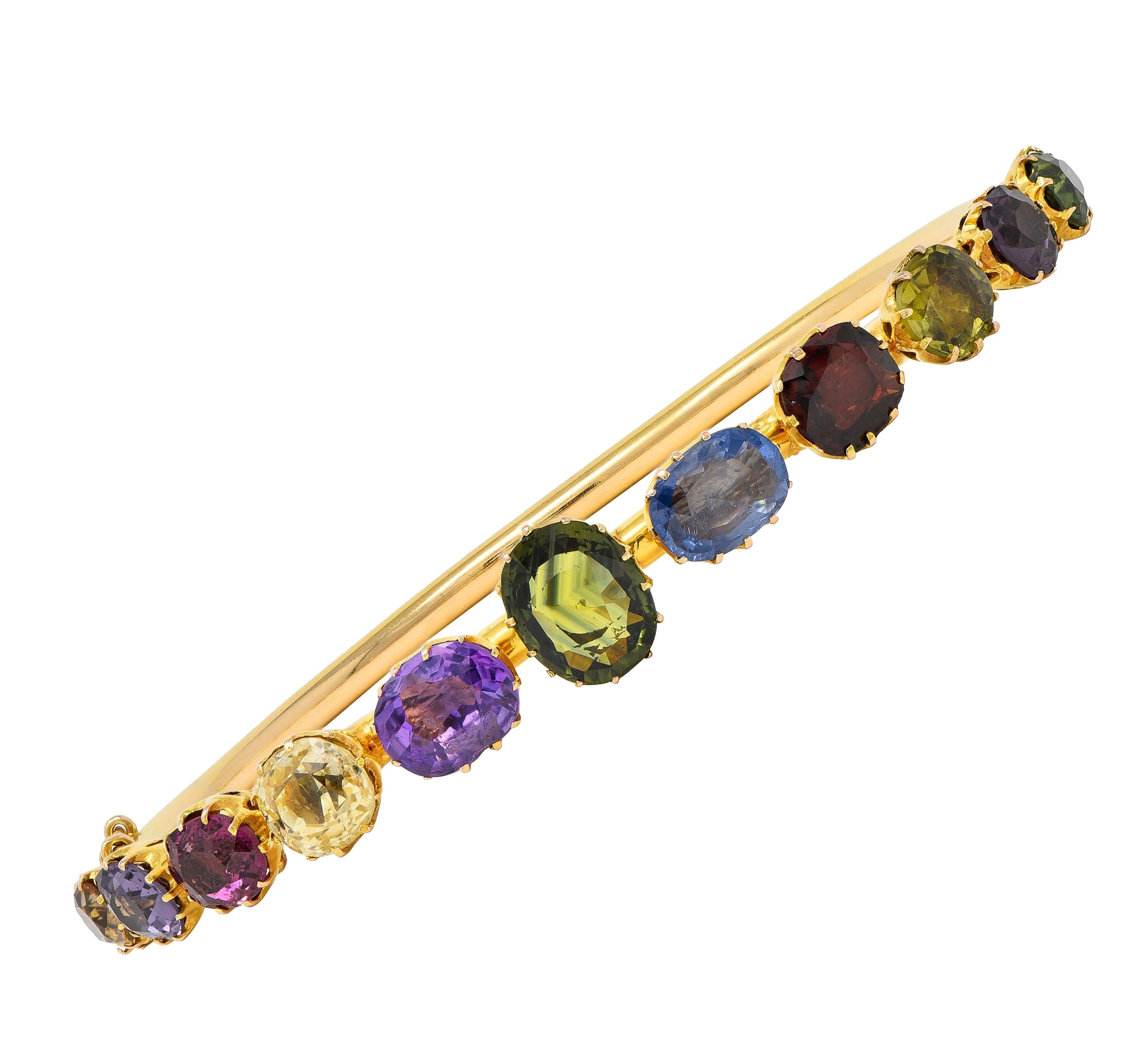 Victorian 16.38 CTW Sapphire Garnet 14K Gold Antique Harlequin Bangle Bracelet
