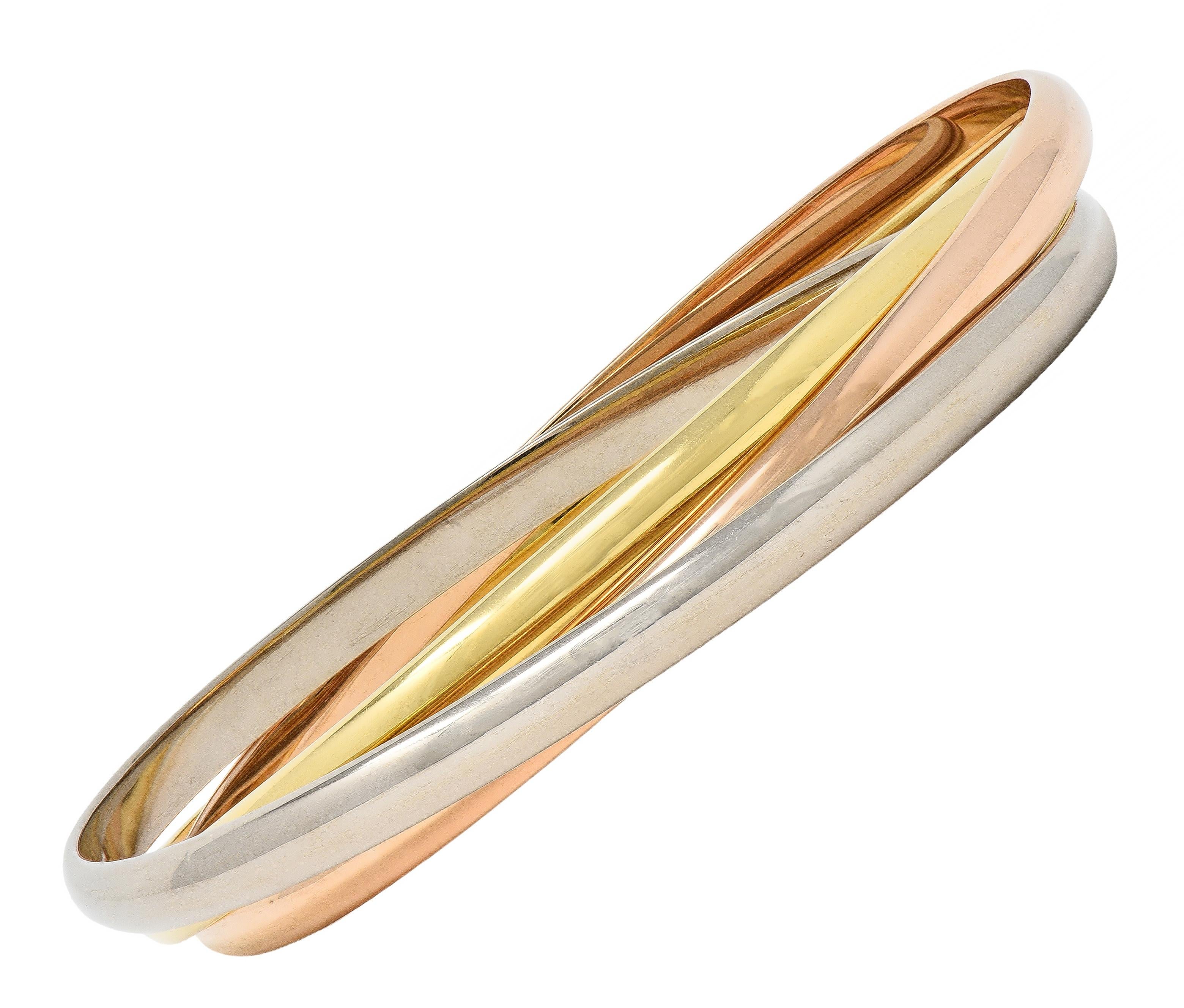 Cartier Vintage 18 Karat Tri-Colored Gold Trinity Rolling Unisex Bangle Bracelet