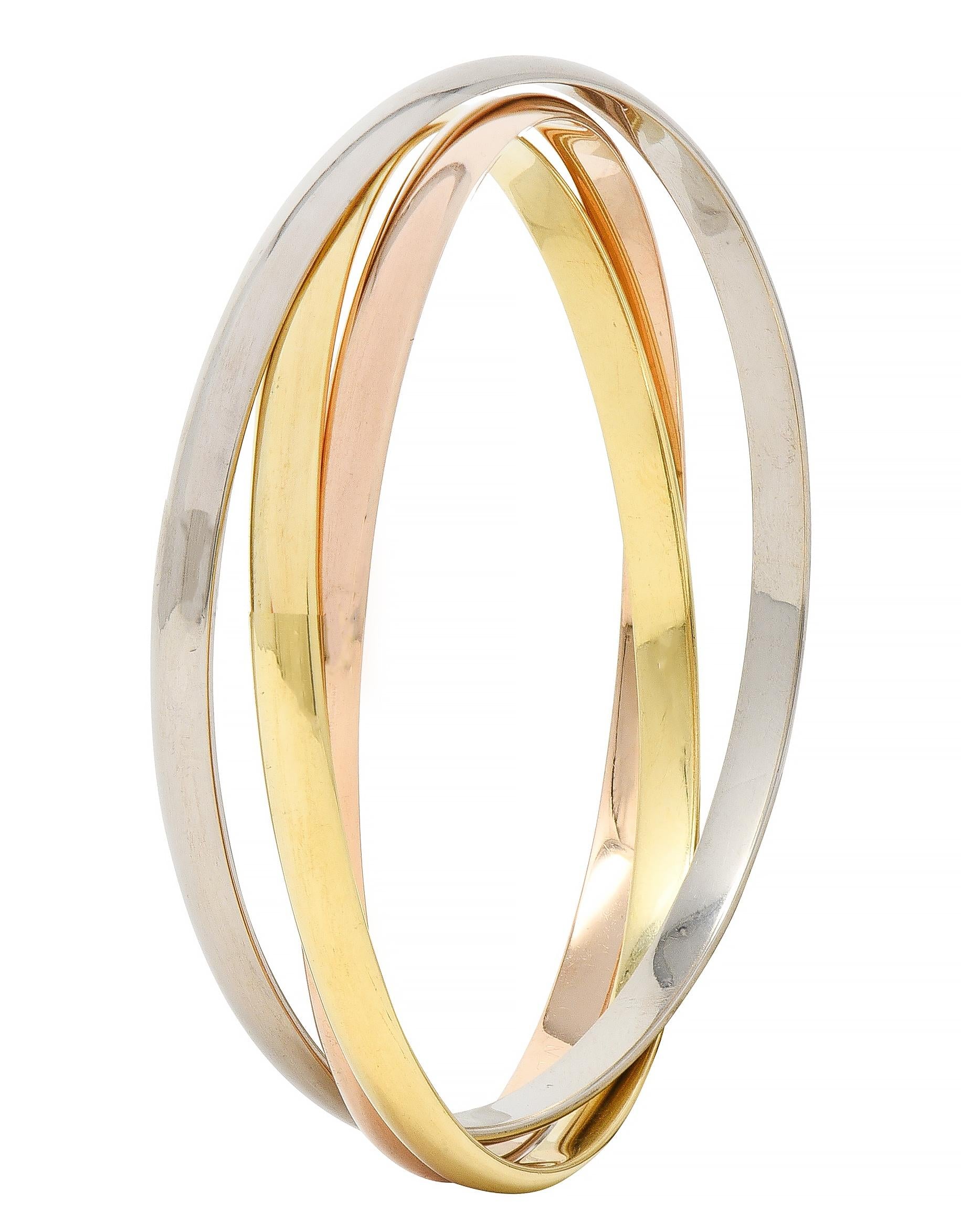 Cartier Vintage 18 Karat Tri-Colored Gold Trinity Rolling Unisex Bangle Bracelet
