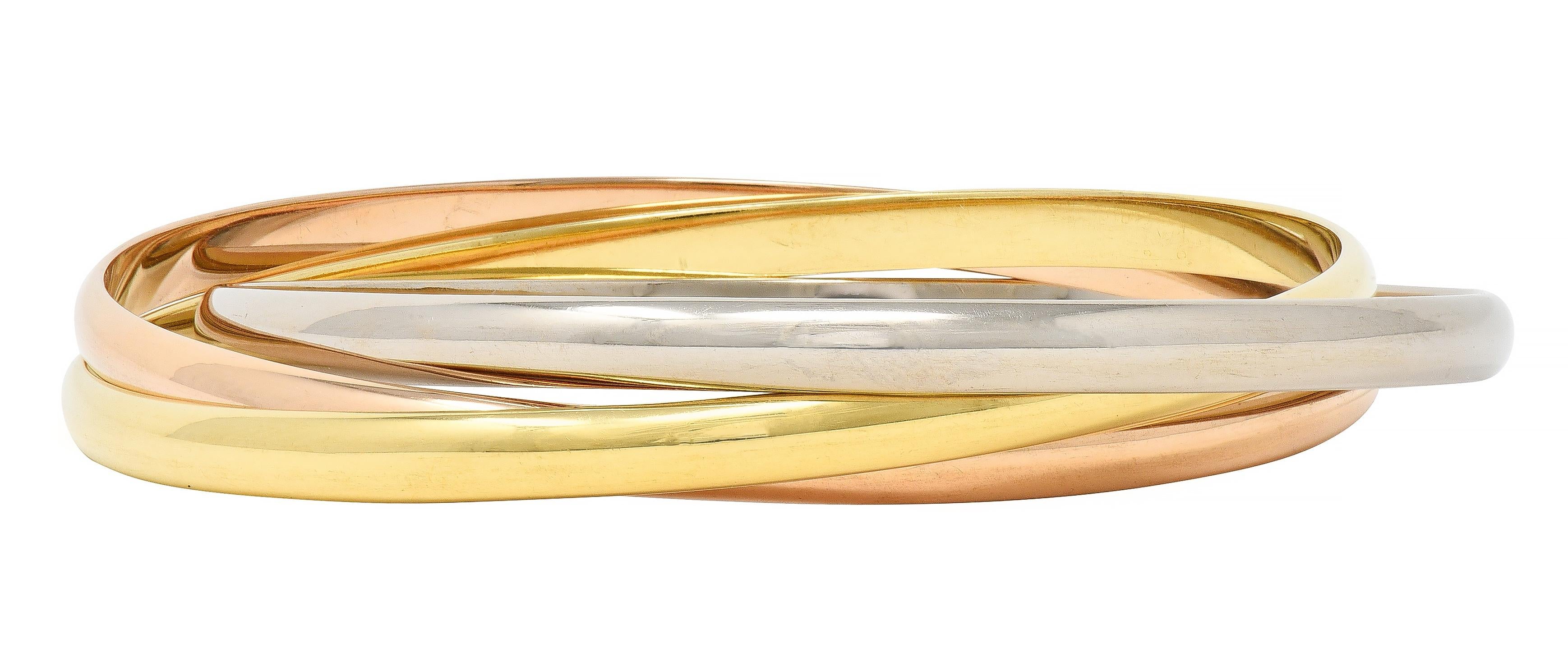 Cartier Vintage 18 Karat Tri-Colored Gold Trinity Rolling Unisex Bangle Bracelet