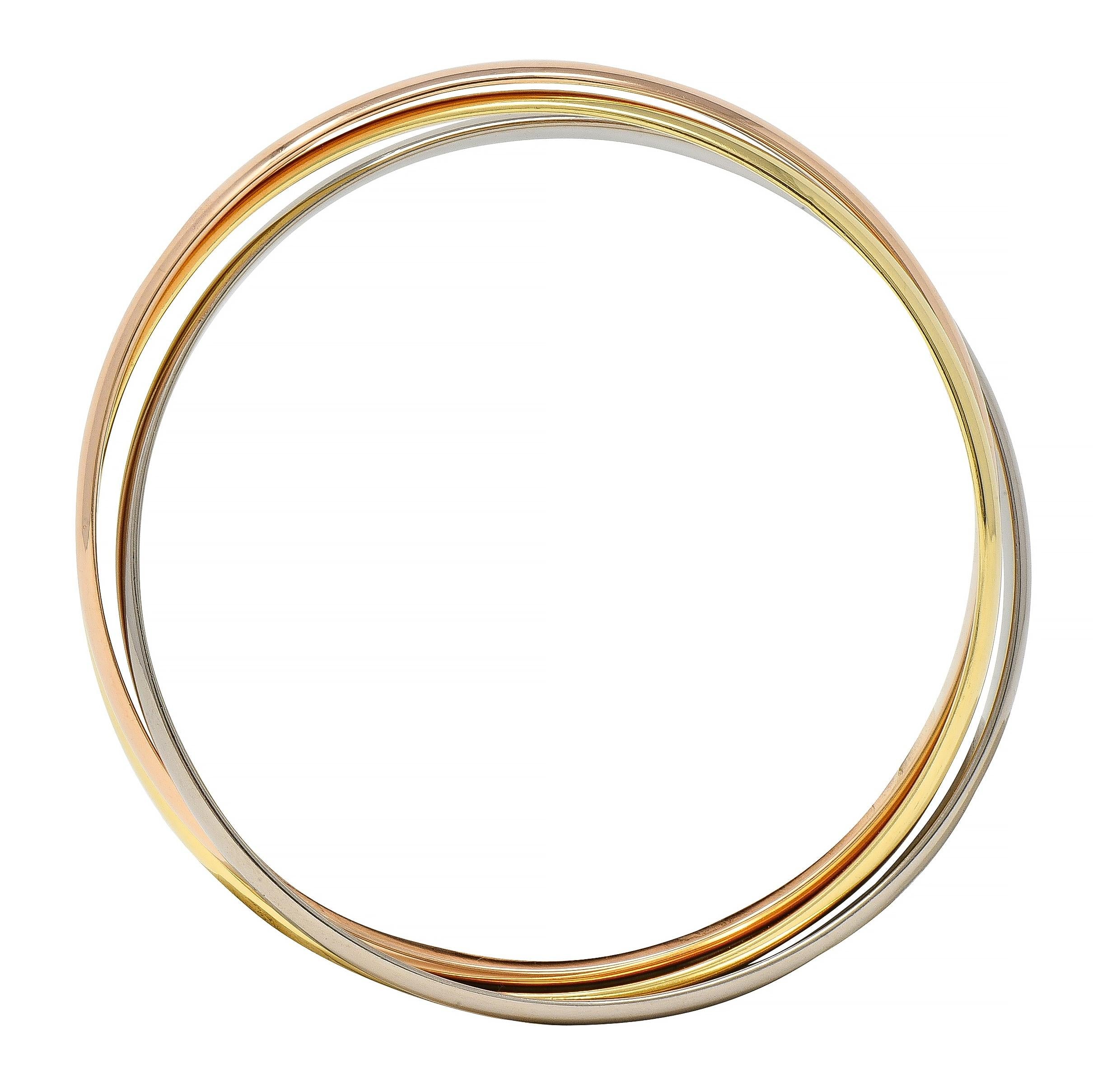 Cartier Vintage 18 Karat Tri-Colored Gold Trinity Rolling Unisex Bangle Bracelet