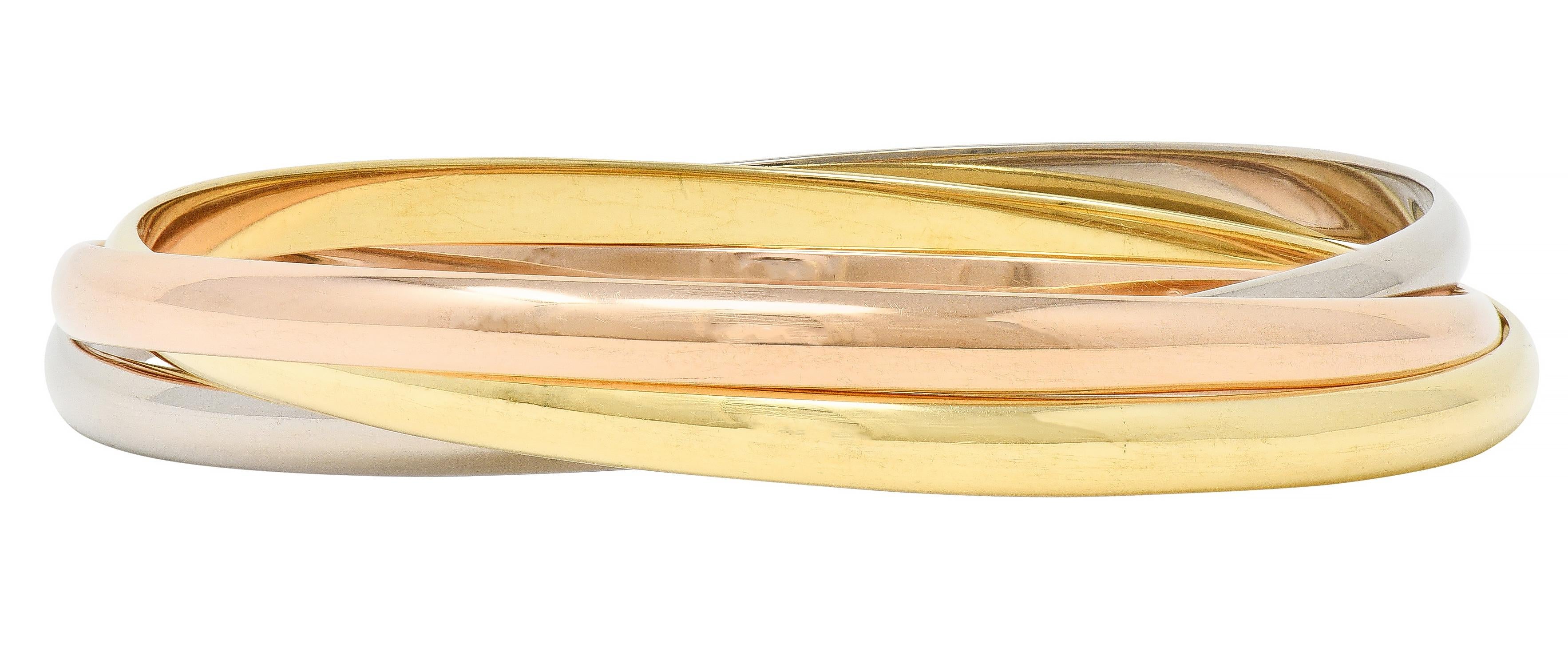 Cartier Vintage 18 Karat Tri-Colored Gold Trinity Rolling Unisex Bangle Bracelet