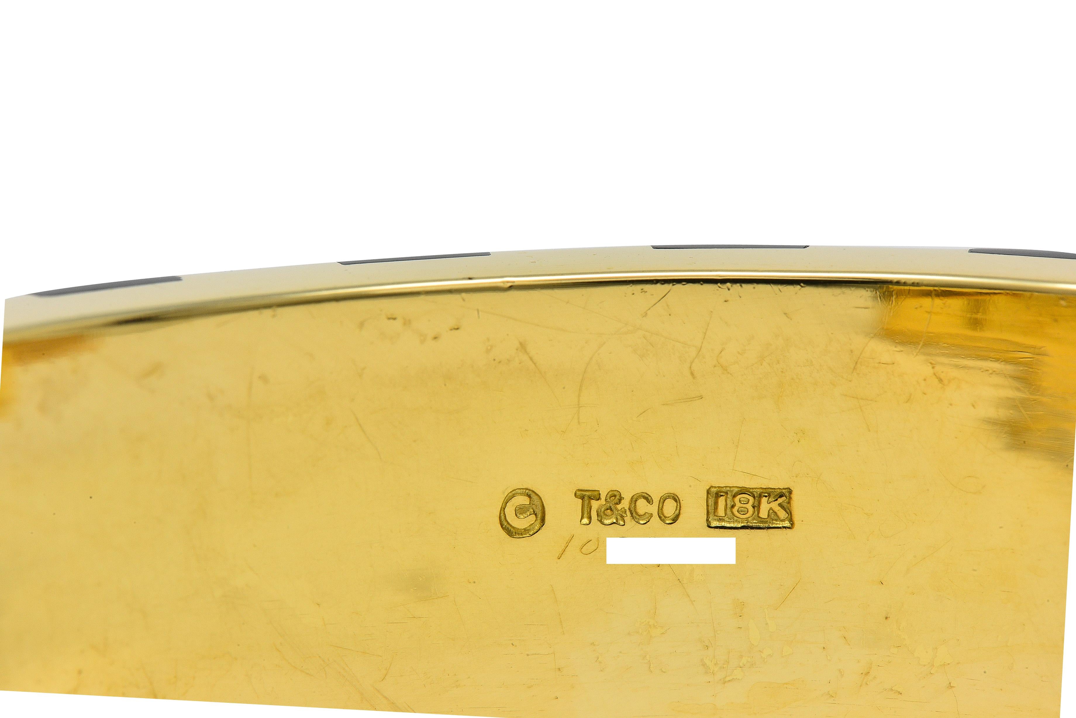 Tiffany & Co. 1980's Opal Inlay 18K Gold Vintage Checkerboard Bangle Bracelet