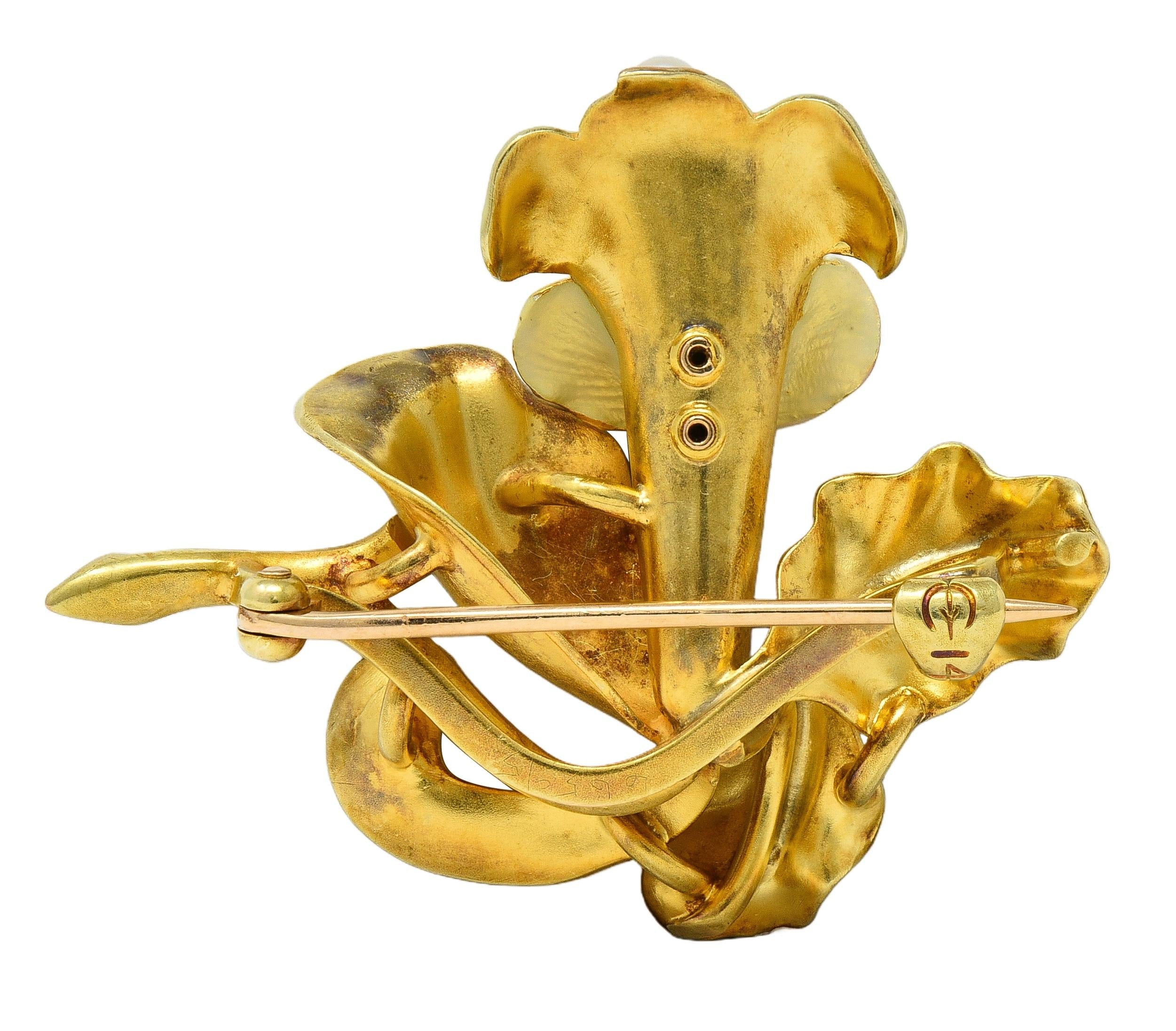 Art Nouveau Henry Blank & Co. Enamel 14K Yellow Gold Antique Bellflower Brooch