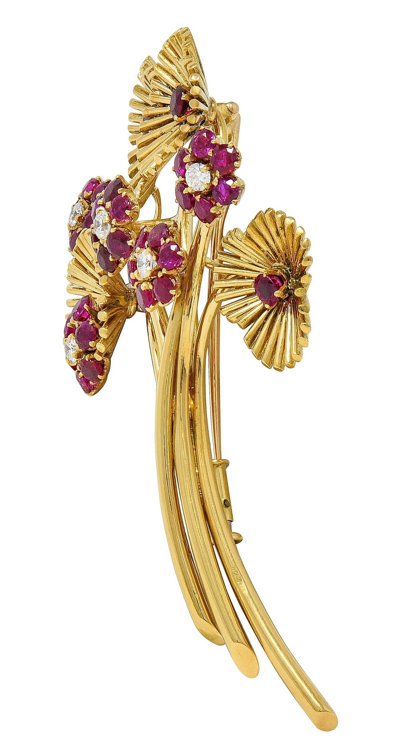 Van Cleef & Arpels French 1940's Diamond Ruby 18K Gold Vintage Bouquet Brooch