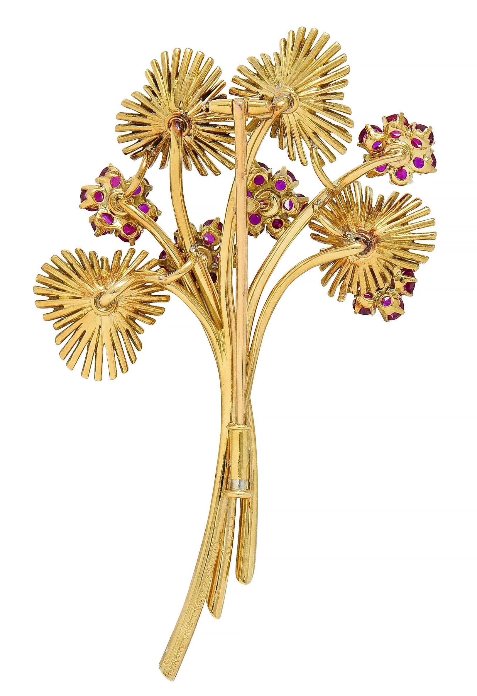 Van Cleef & Arpels French 1940's Diamond Ruby 18K Gold Vintage Bouquet Brooch