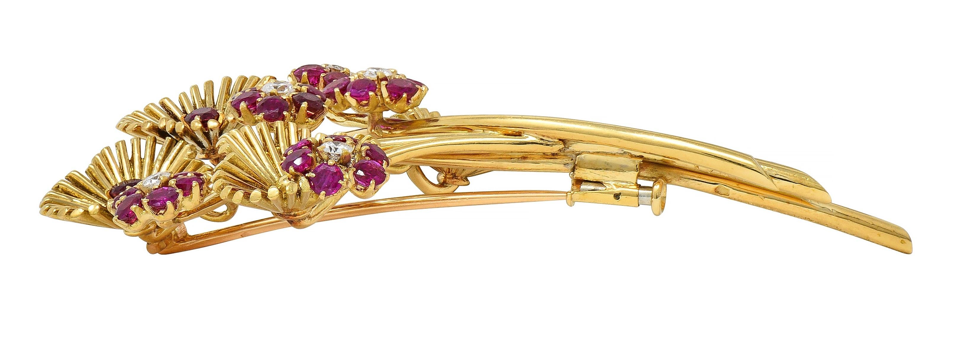 Van Cleef & Arpels French 1940's Diamond Ruby 18K Gold Vintage Bouquet Brooch