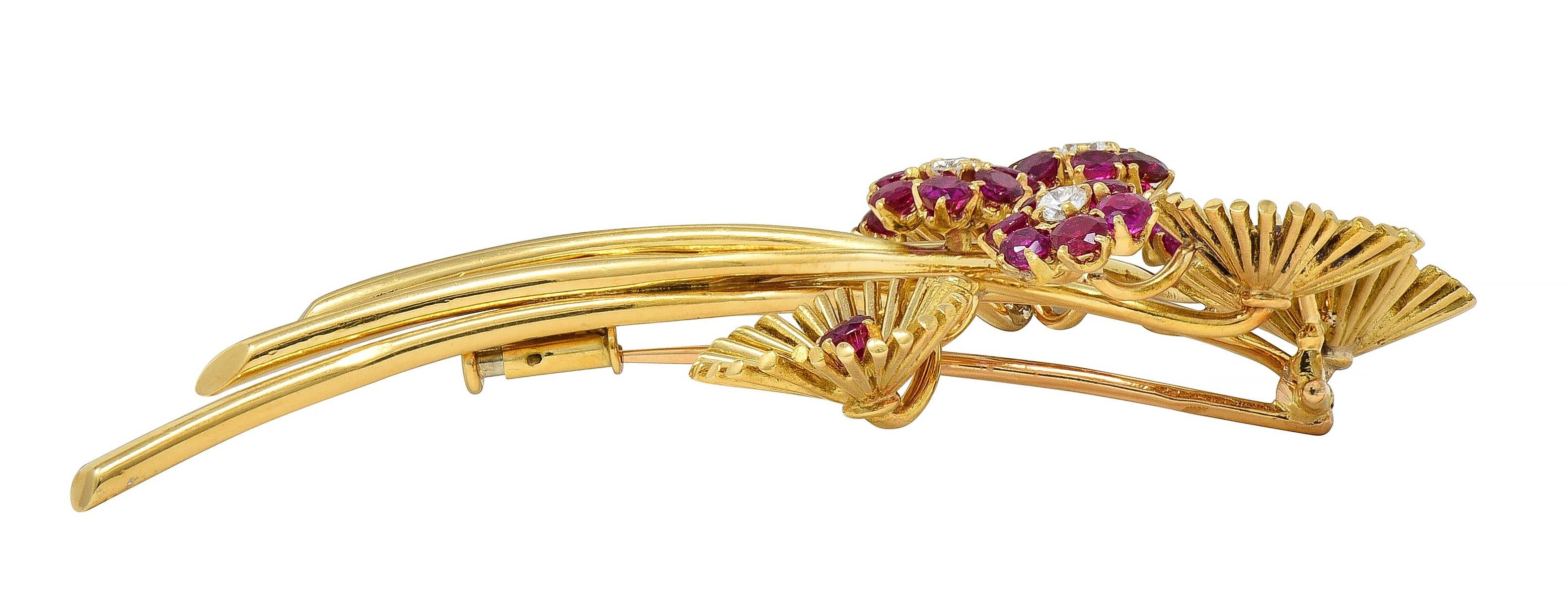 Van Cleef & Arpels French 1940's Diamond Ruby 18K Gold Vintage Bouquet Brooch