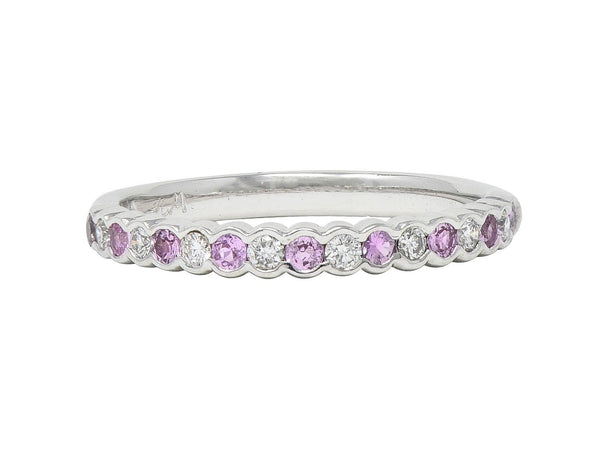 Contemporary Diamond Pink Sapphire 18 Karat White Gold Stacking Band Ring