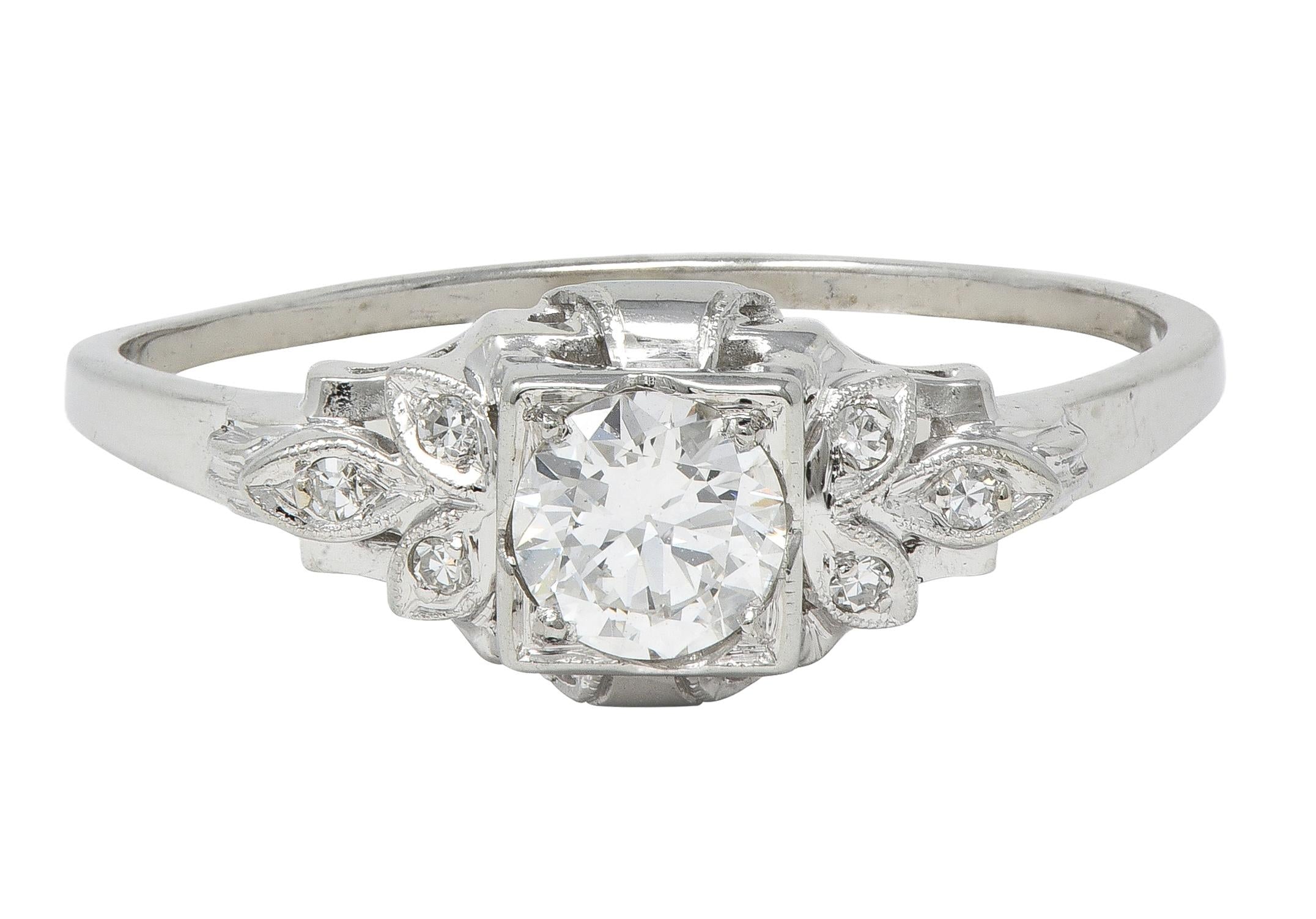 Jabel Art Deco European Diamond 18K White Gold Vintage Foliate Engagement Ring