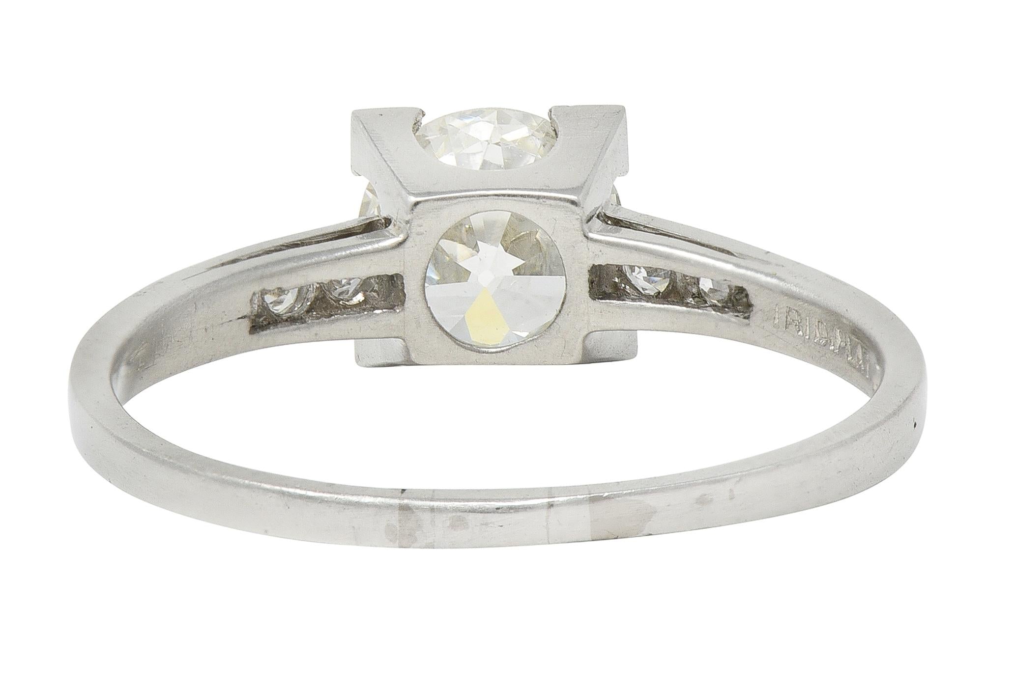 Mid-Century 1.12 CTW Old European Cut Diamond Platinum Vintage Engagement Ring