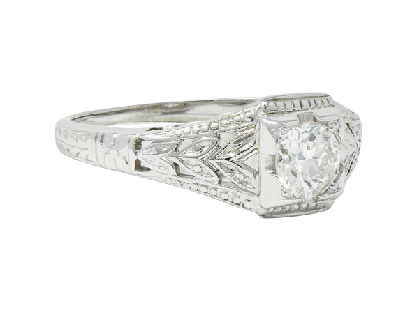 Art Deco European Diamond 18 Karat White Gold Antique Solitaire Engagement Ring
