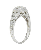 Art Deco European Diamond 18 Karat White Gold Antique Solitaire Engagement Ring