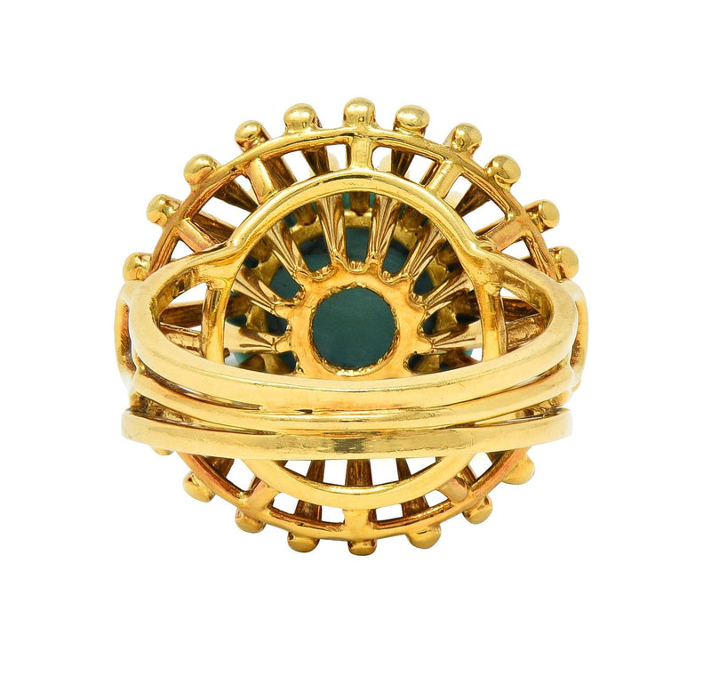 Modernist Turquoise 18 Karat Yellow Gold Basket Vintage Cocktail Ring