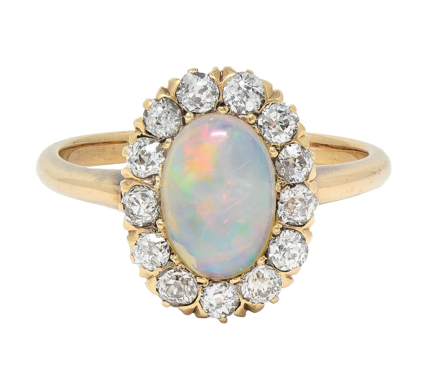 Victorian 0.52 CTW Opal Diamond 14 Karat Yellow Gold Antique Halo Ring