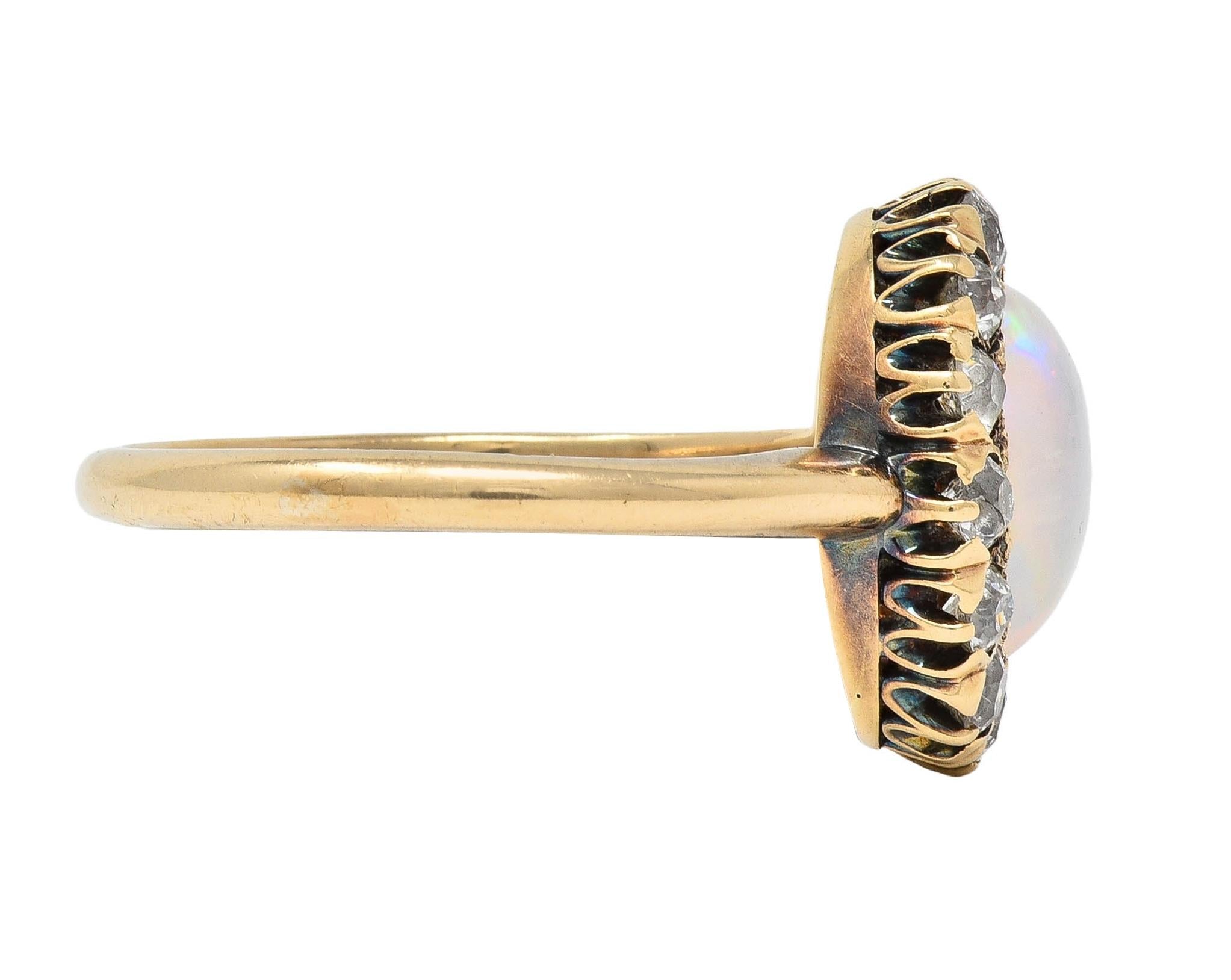 Victorian 0.52 CTW Opal Diamond 14 Karat Yellow Gold Antique Halo Ring