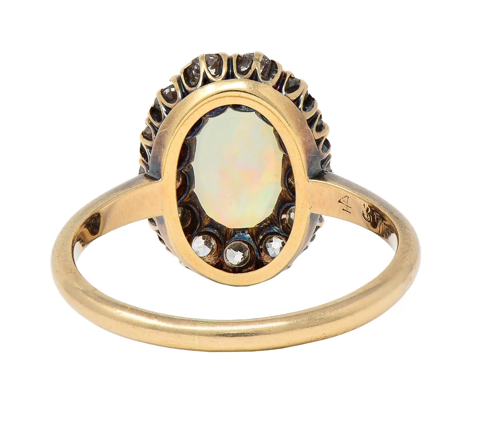 Victorian 0.52 CTW Opal Diamond 14 Karat Yellow Gold Antique Halo Ring