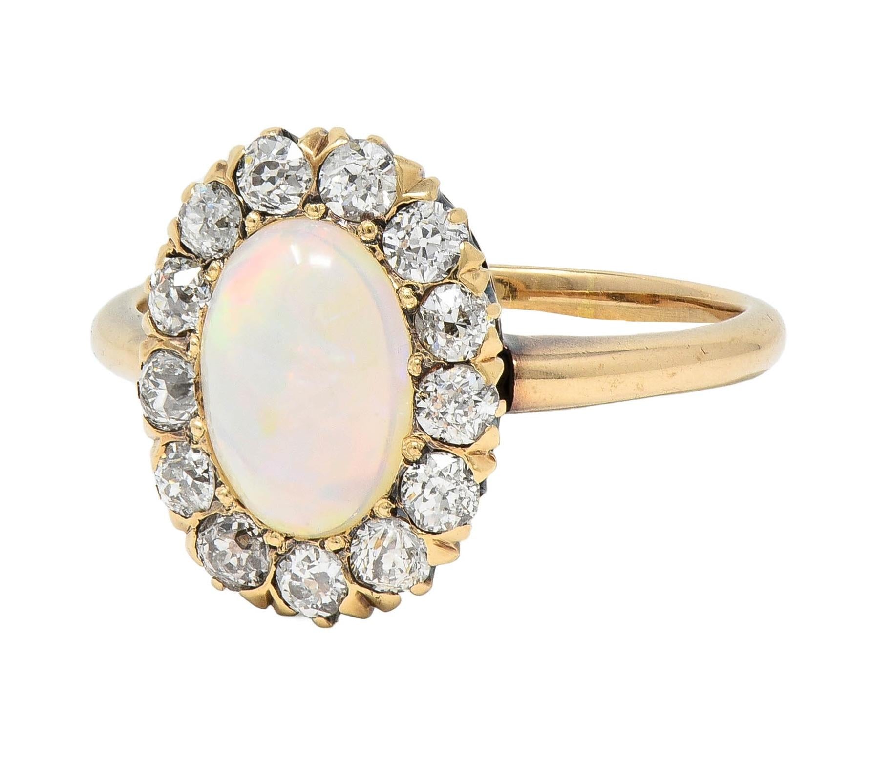 Victorian 0.52 CTW Opal Diamond 14 Karat Yellow Gold Antique Halo Ring