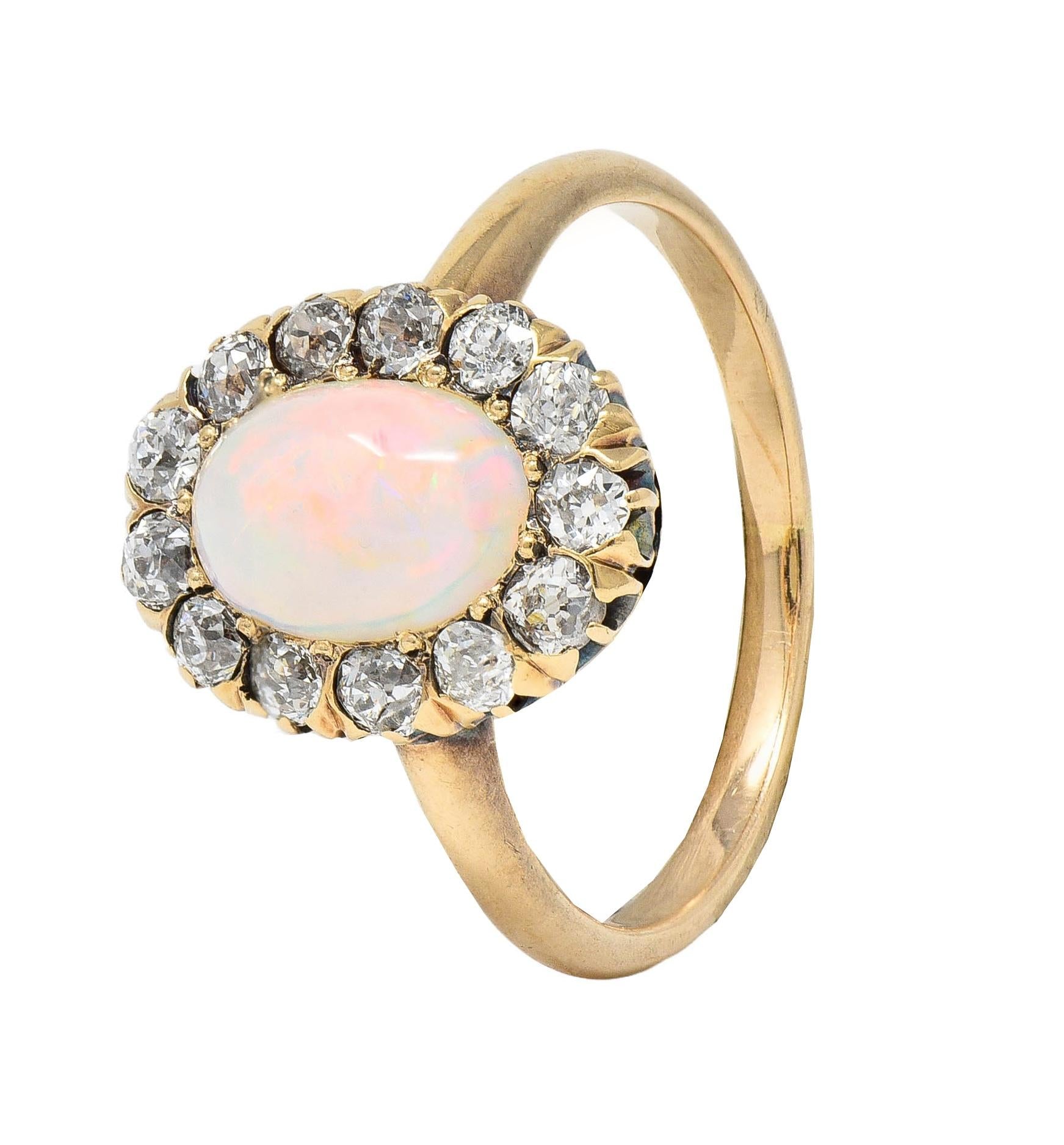 Victorian 0.52 CTW Opal Diamond 14 Karat Yellow Gold Antique Halo Ring