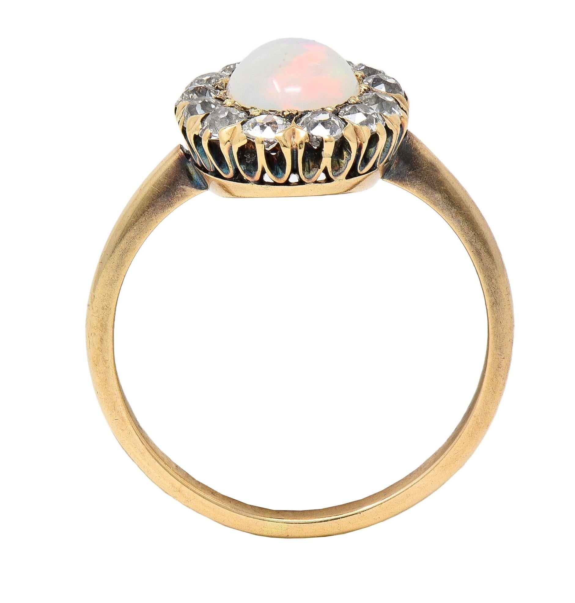 Victorian 0.52 CTW Opal Diamond 14 Karat Yellow Gold Antique Halo Ring