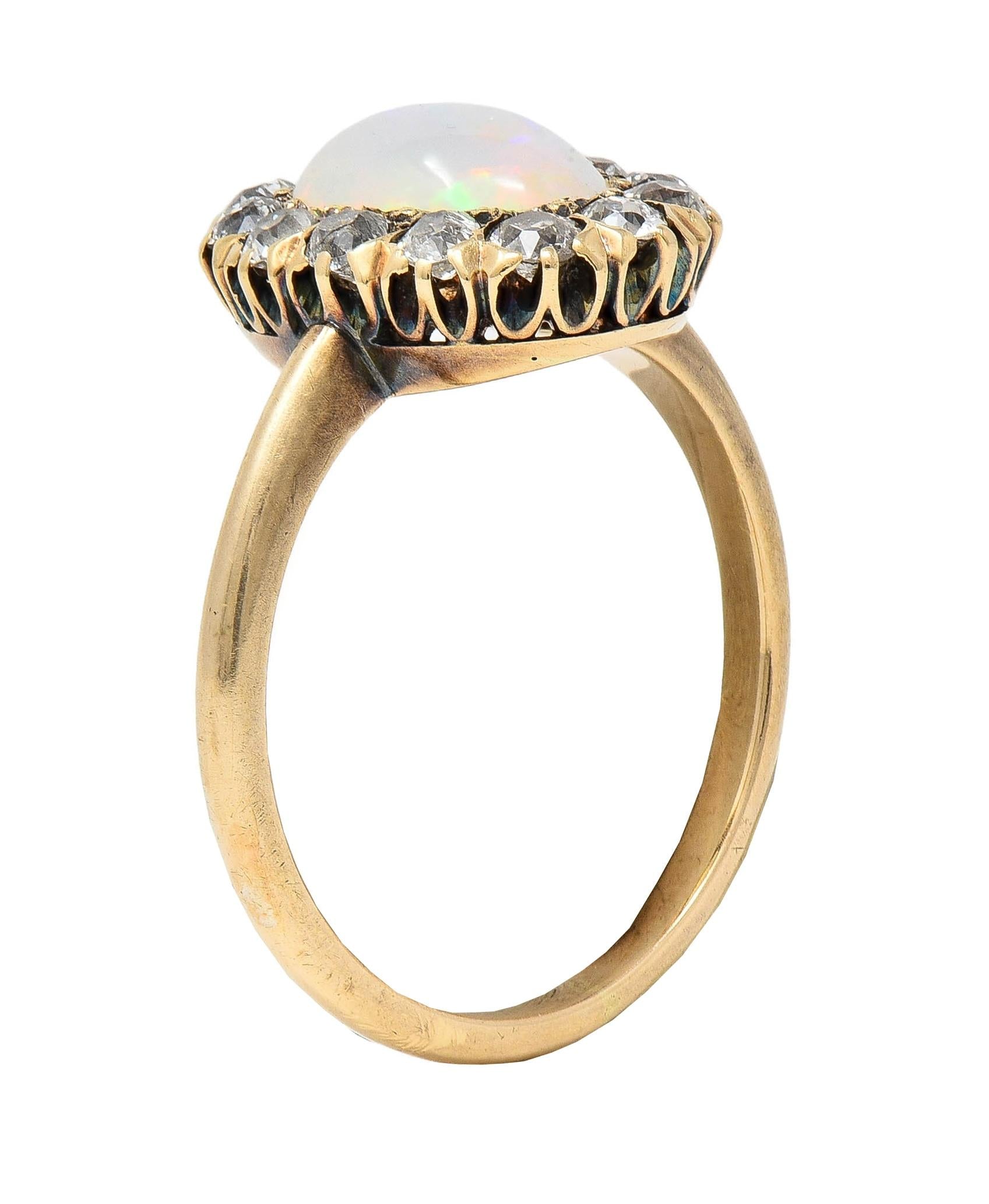 Victorian 0.52 CTW Opal Diamond 14 Karat Yellow Gold Antique Halo Ring