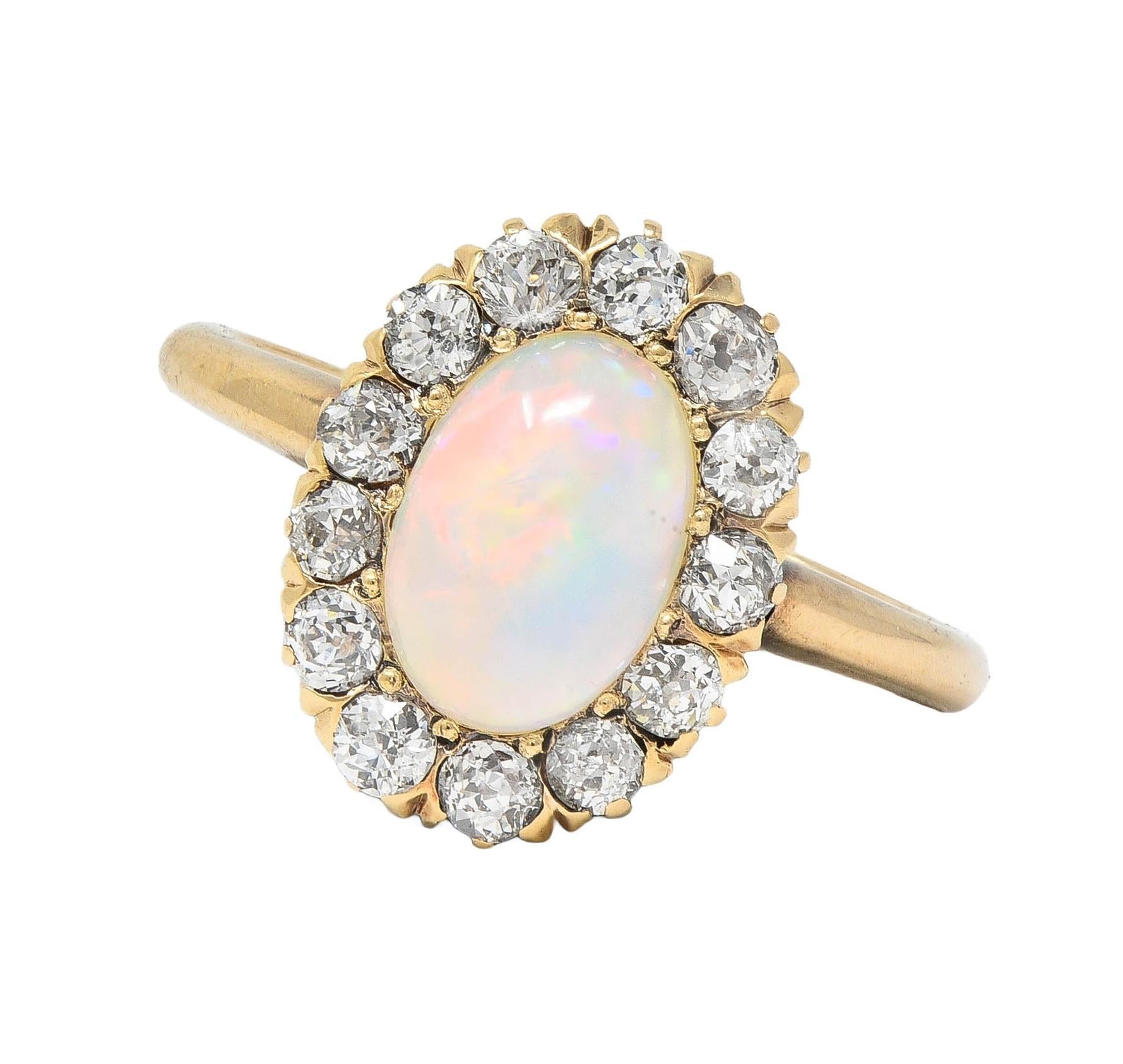 Victorian 0.52 CTW Opal Diamond 14 Karat Yellow Gold Antique Halo Ring