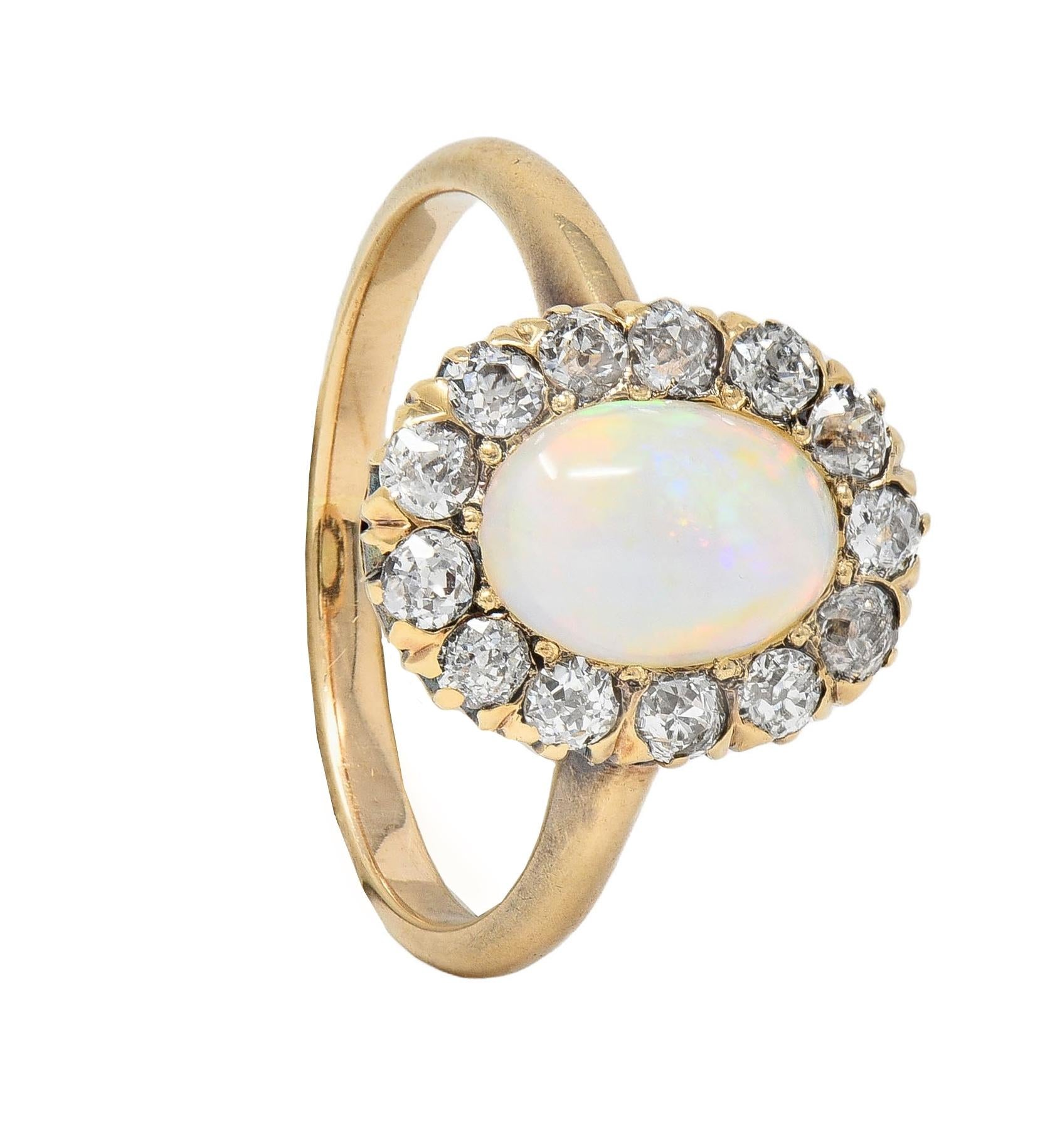 Victorian 0.52 CTW Opal Diamond 14 Karat Yellow Gold Antique Halo Ring