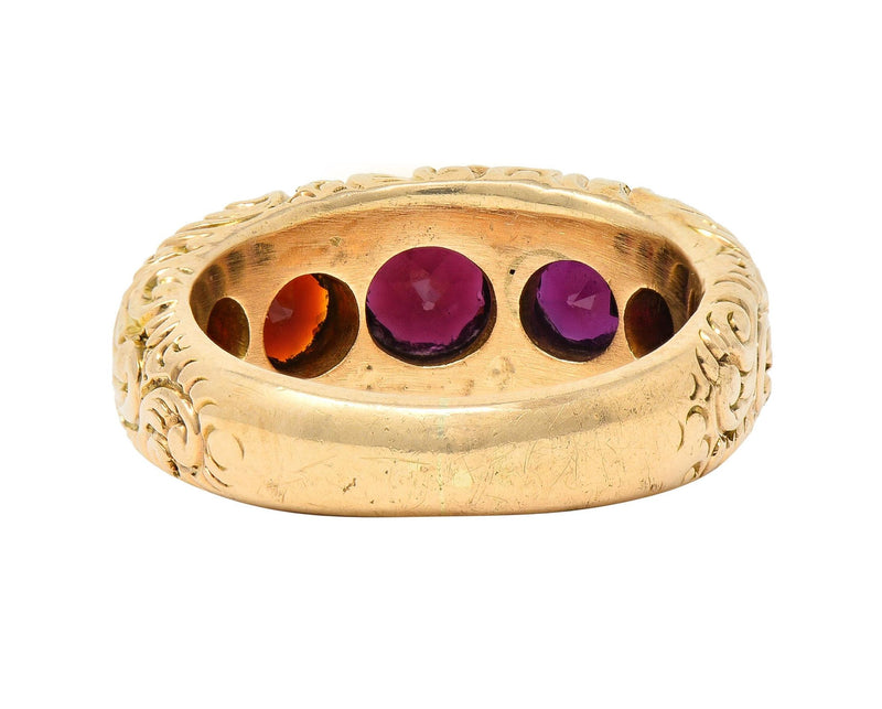 Victorian 3.44 CTW Garnet 14 Karat Yellow Gold Antique Five Stone Band Ring