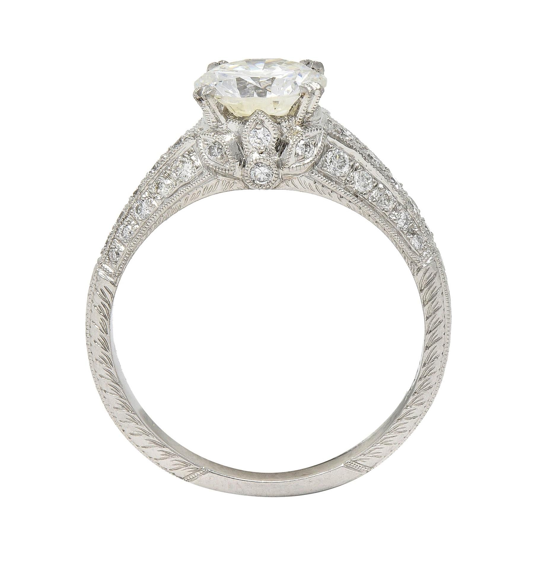 Contemporary 1.87 CTW Brilliant Cut Diamond Platinum Lotus Engagement Ring GIA