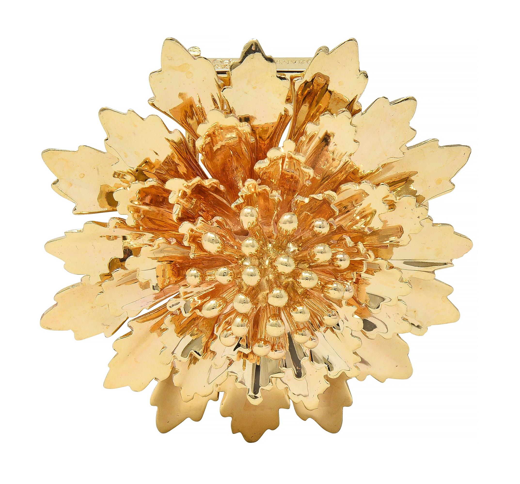 Tiffany & Co. 1960's 14 Karat Yellow Gold Vintage Chrysanthemum Flower Brooch