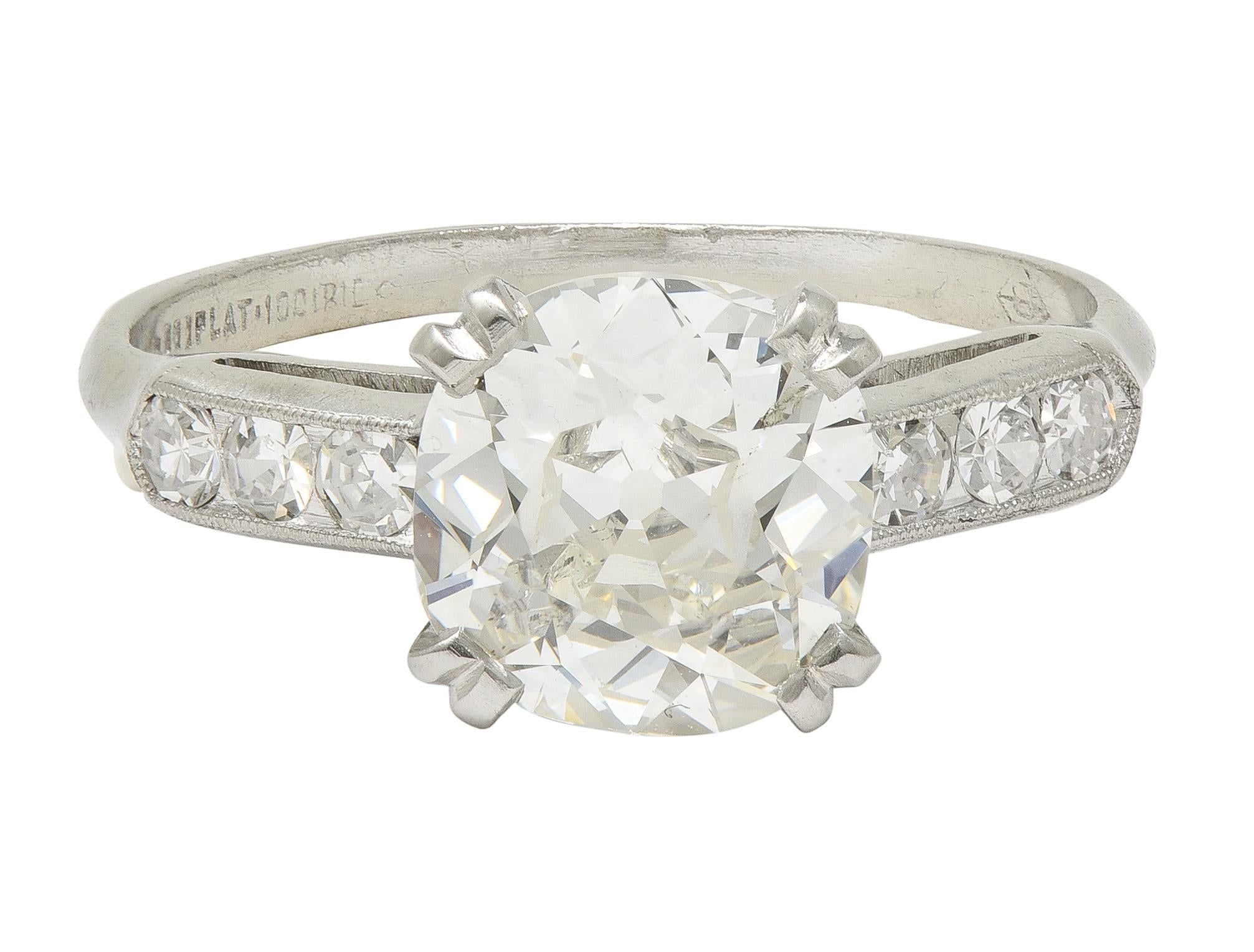 Mid-Century 1.71 CTW Old Mine Cut Diamond Platinum Vintage Engagement Ring GIA