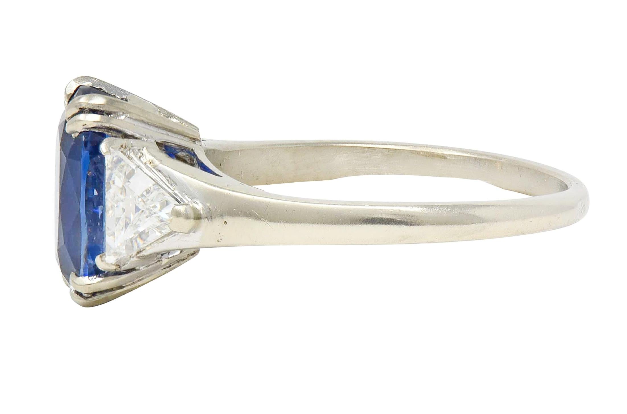 Mid-Century French 3.33 CTW Sapphire Diamond 18K Gold Vintage Three Stone Ring