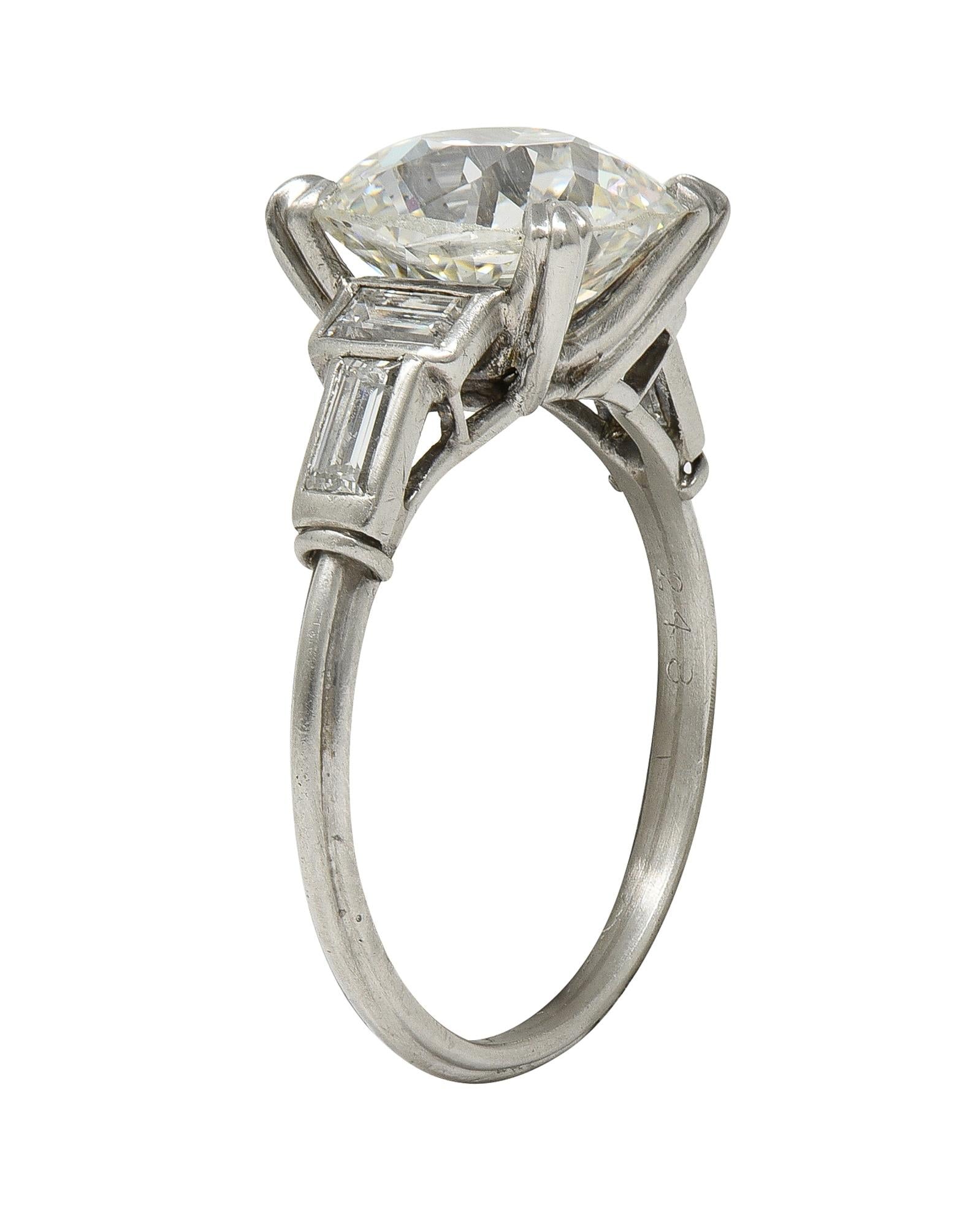 Art Deco 3.18 CTW Mine Cut Diamond Platinum Vintage Geometric Engagement Ring