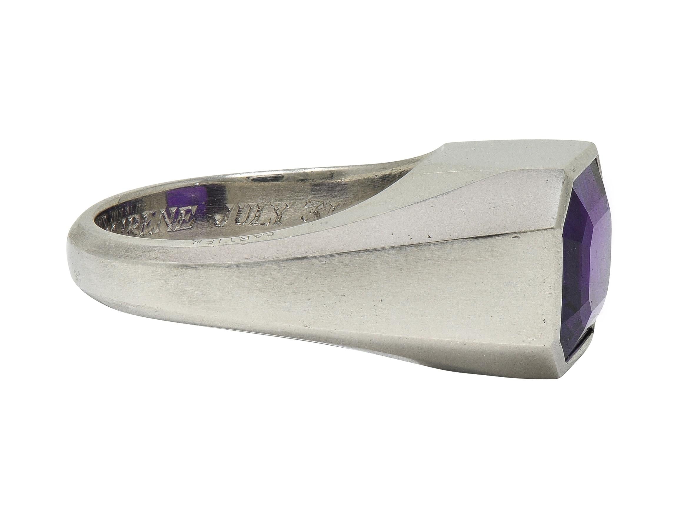 Cartier Art Deco No Heat Ceylon Purple Sapphire Platinum Unisex Signet Ring