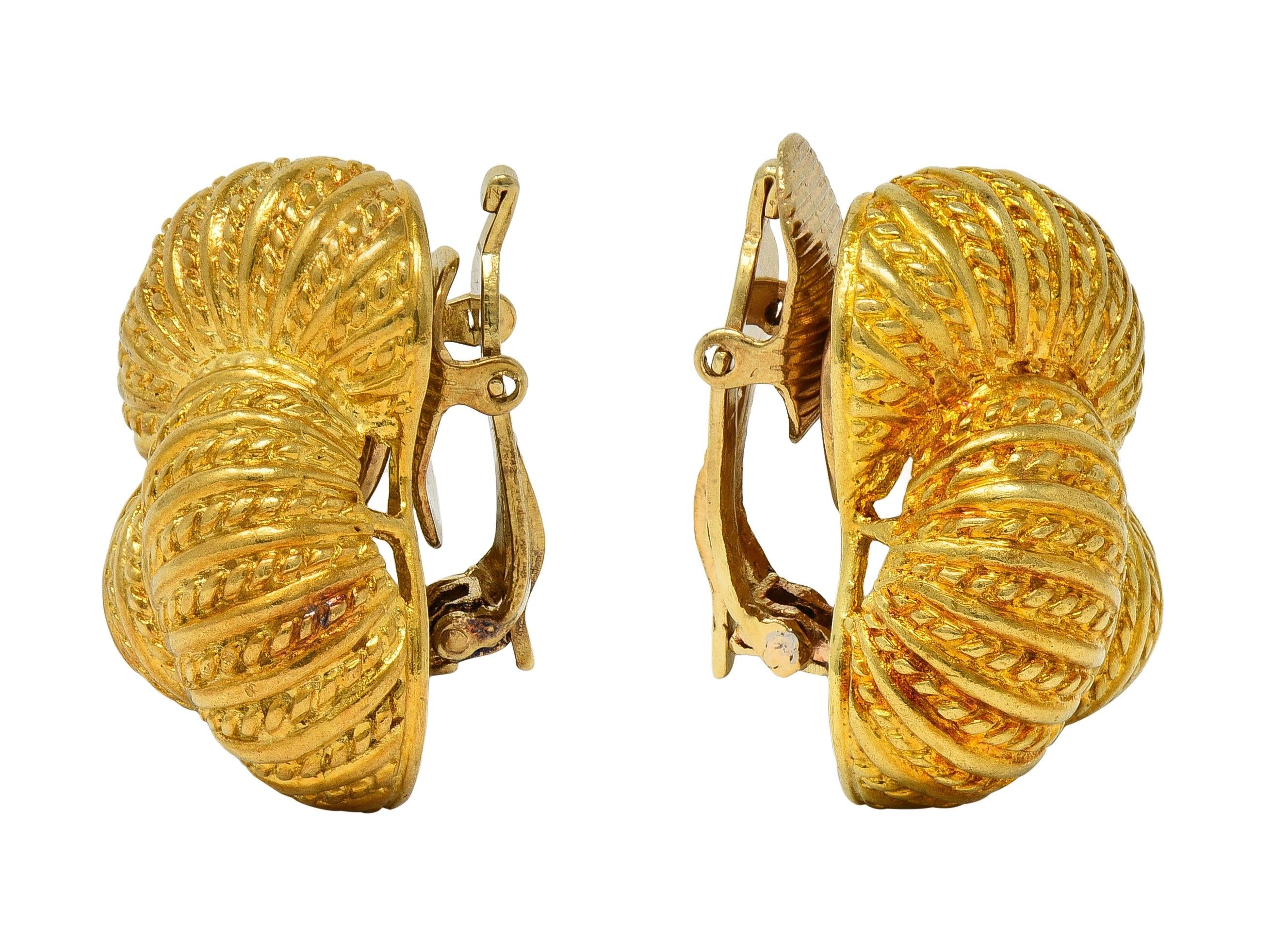 Tiffany & Co. 1960's 18 Karat Yellow Gold Vintage Rope Knot Ear-Clip Earrings