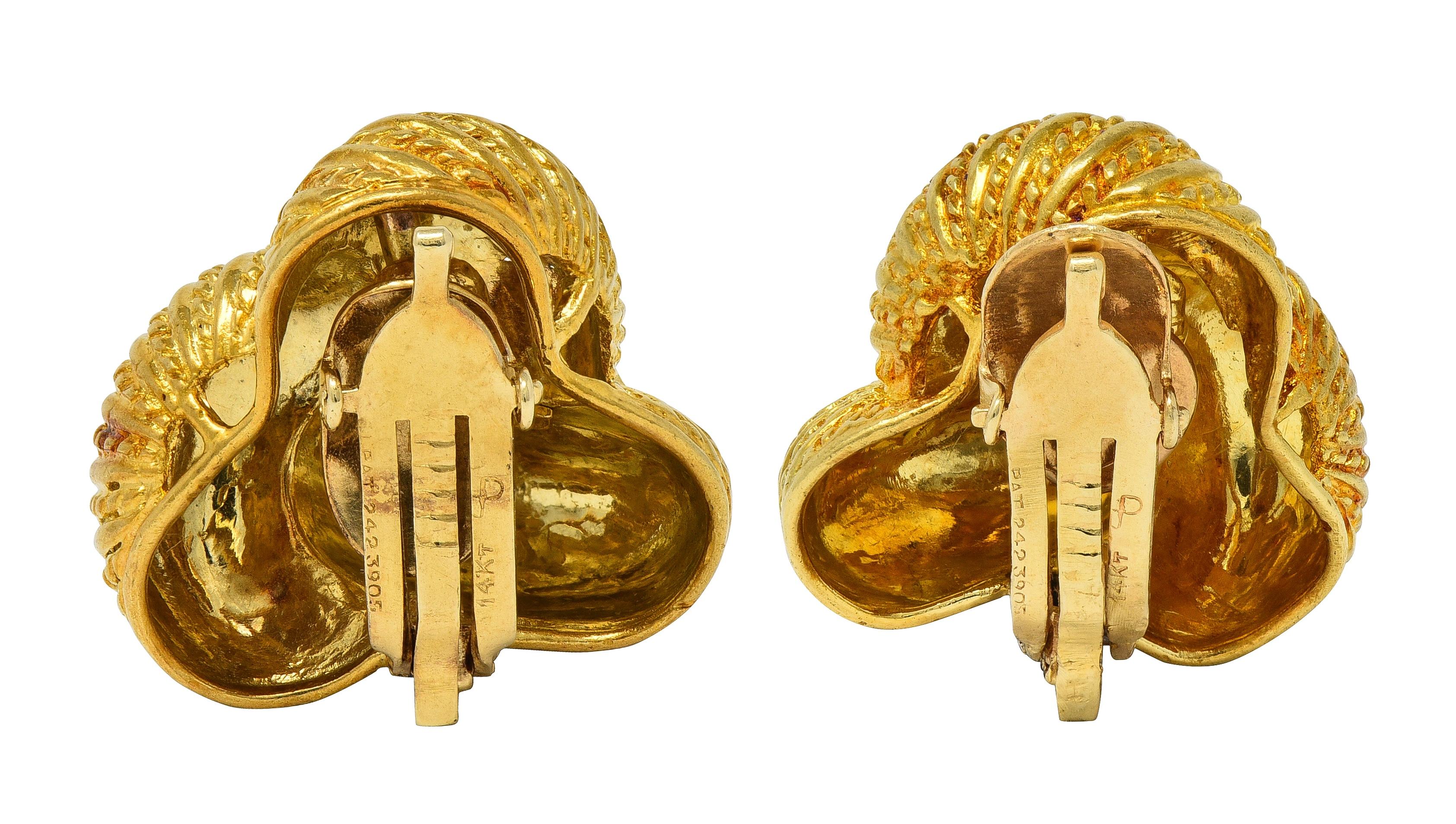 Tiffany & Co. 1960's 18 Karat Yellow Gold Vintage Rope Knot Ear-Clip Earrings