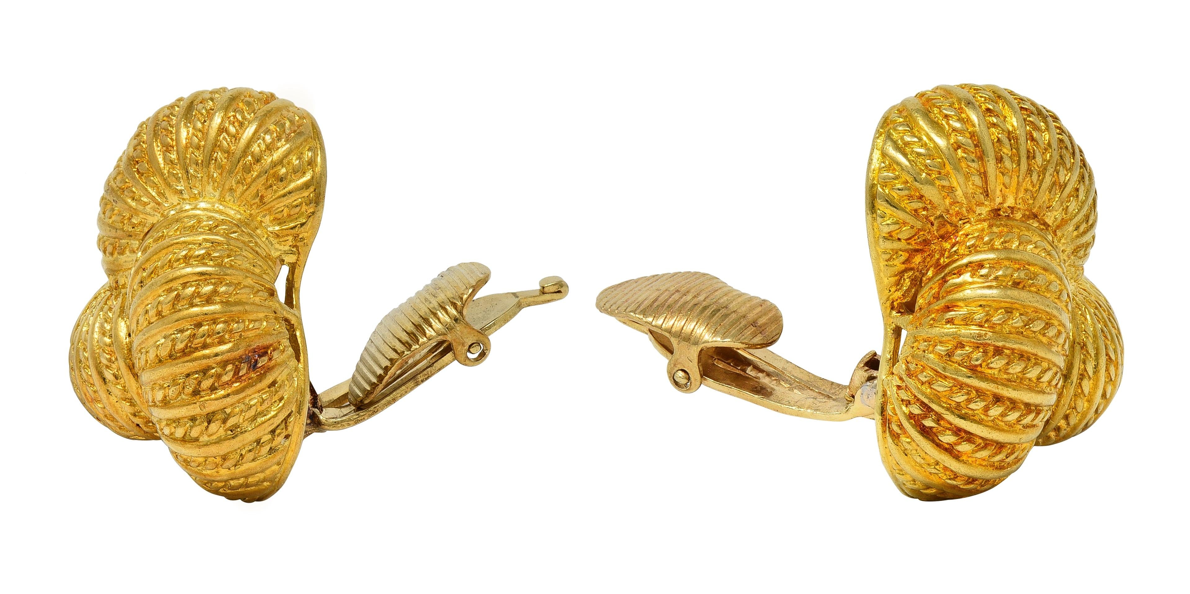 Tiffany & Co. 1960's 18 Karat Yellow Gold Vintage Rope Knot Ear-Clip Earrings