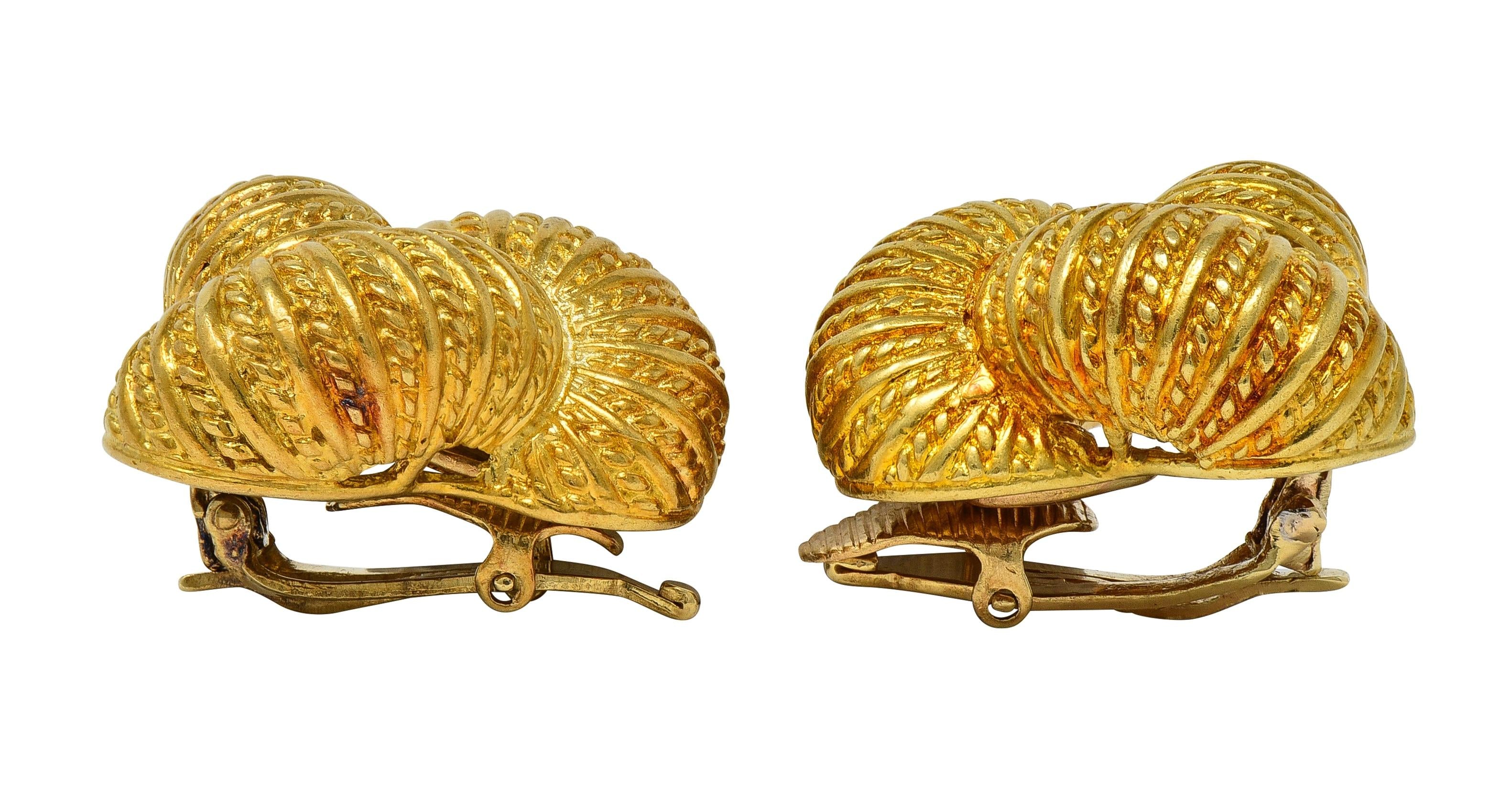 Tiffany & Co. 1960's 18 Karat Yellow Gold Vintage Rope Knot Ear-Clip Earrings