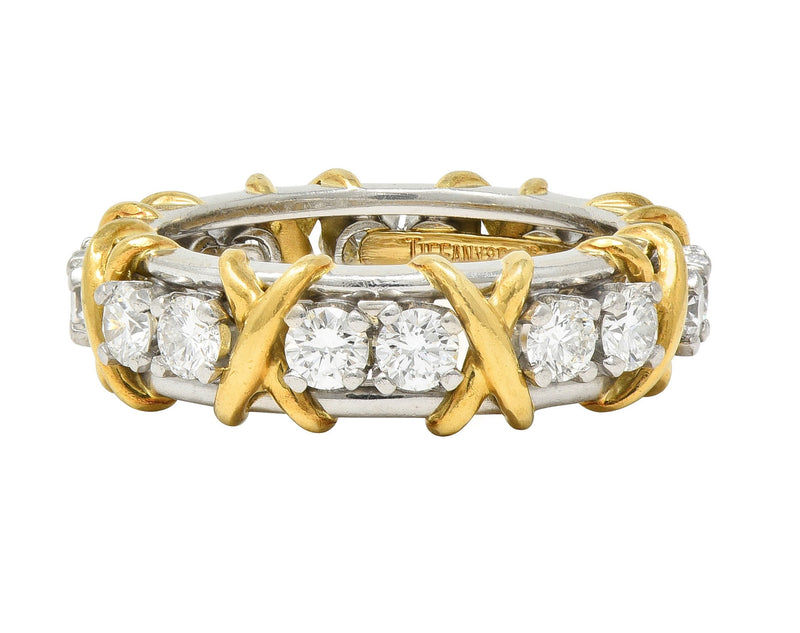 Jean Schlumberger Sixteen Stone Tiffany & Co. Diamond Platinum 18 Karat Gold X Band Ring