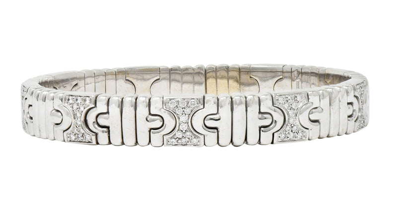 Bulgari 1990s Diamond 18 Karat White Gold Parentesi Vintage Cuff Bracelet