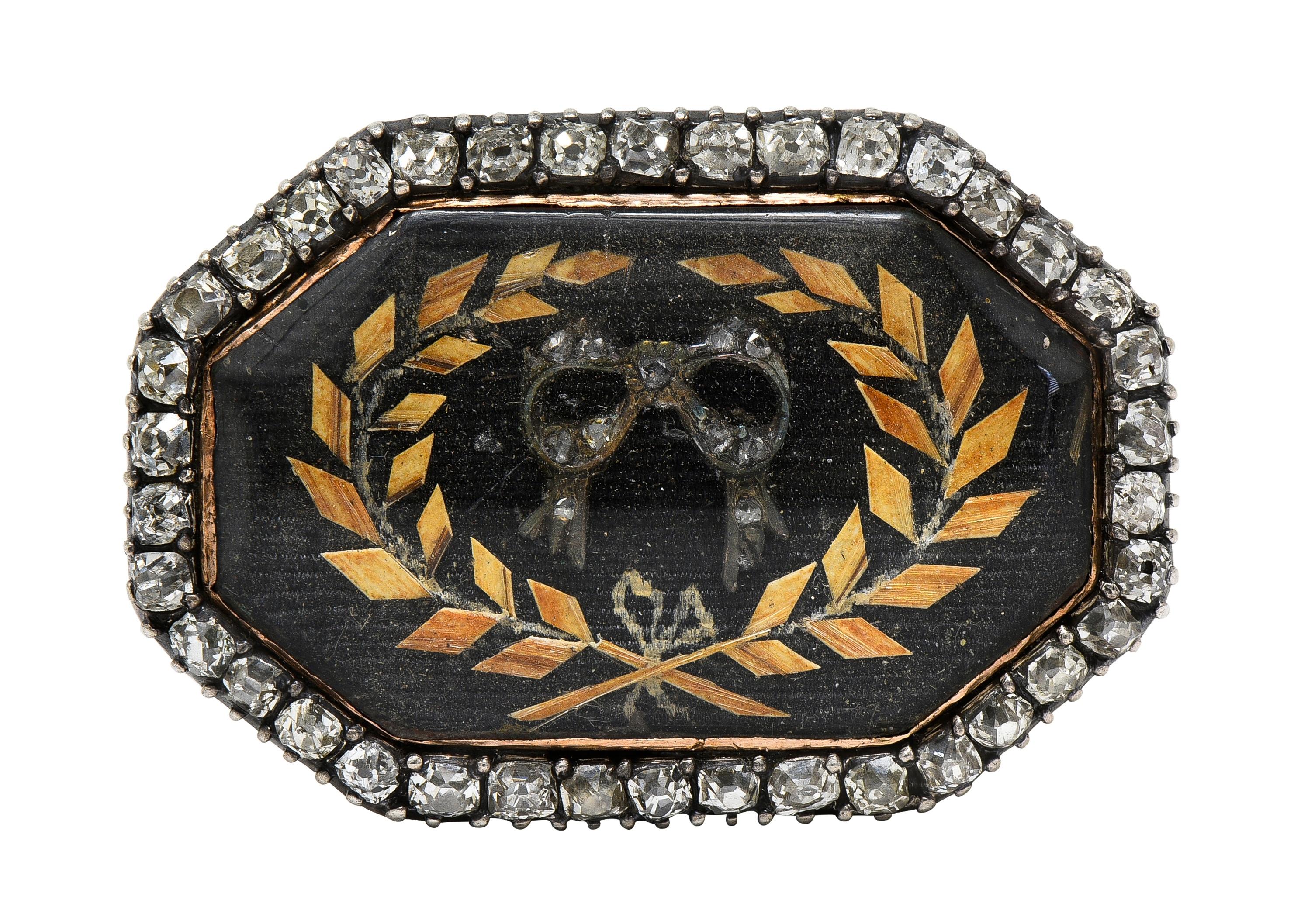 Victorian Diamond 14 Karat Rose Gold Antique Wheat Bow Mourning Brooch