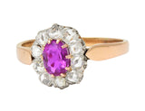 Edwardian No Heat Burma Pink Sapphire Diamond Platinum 14K Gold Antique Ring