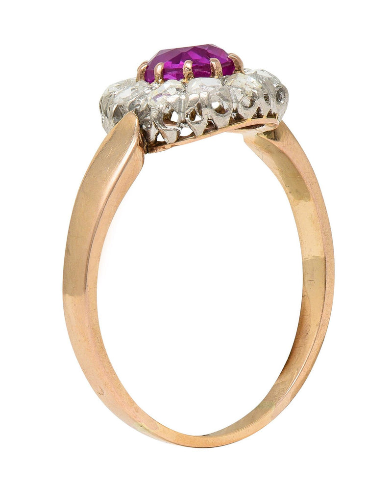 Edwardian No Heat Burma Pink Sapphire Diamond Platinum 14K Gold Antique Ring